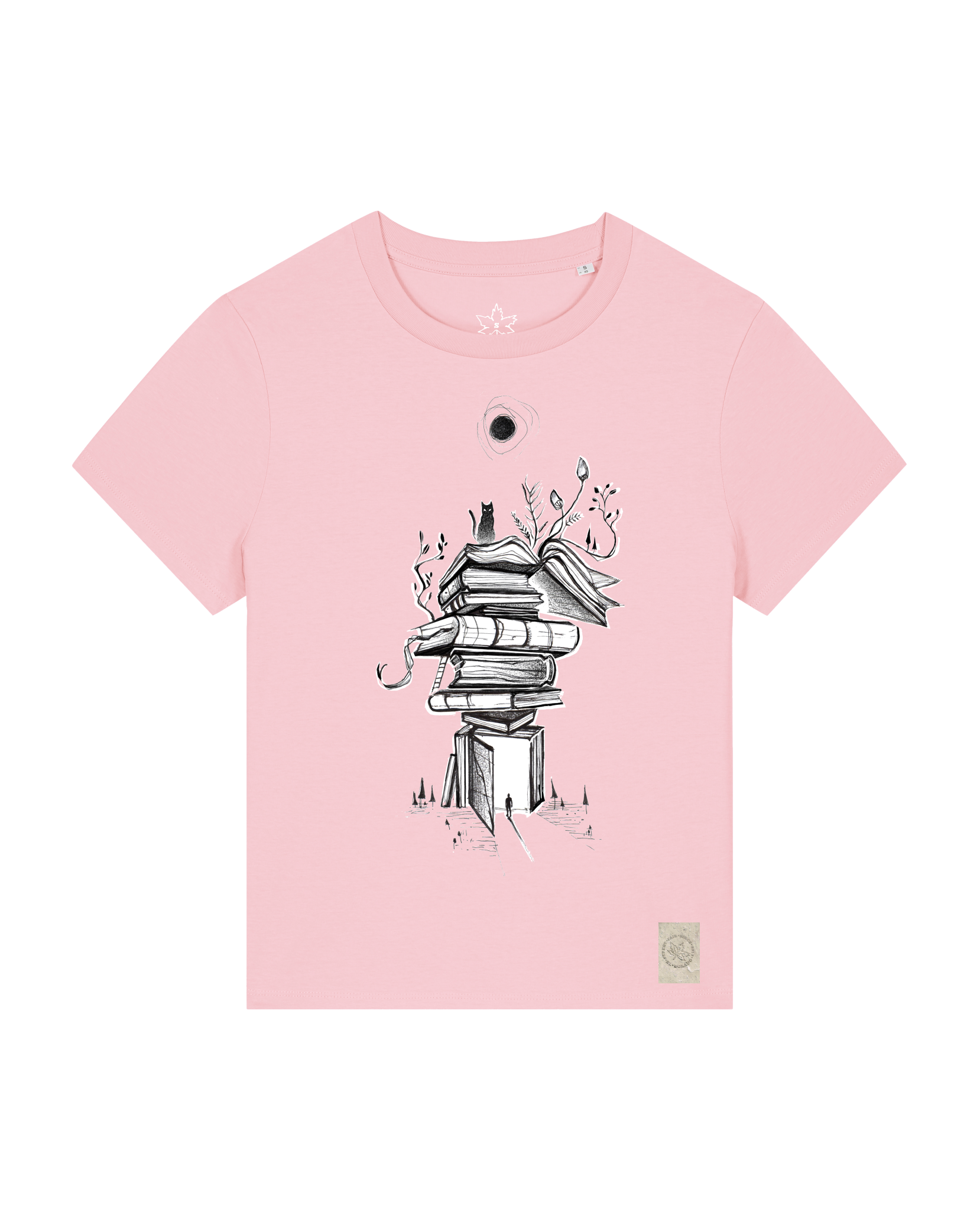 bio-female-medium fit-tshirt-bücherkatze-sttw172-flamingo-front