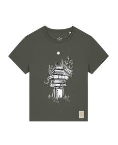 bio-female-medium fit-tshirt-bücherkatze-sttw172-grunkohl-front