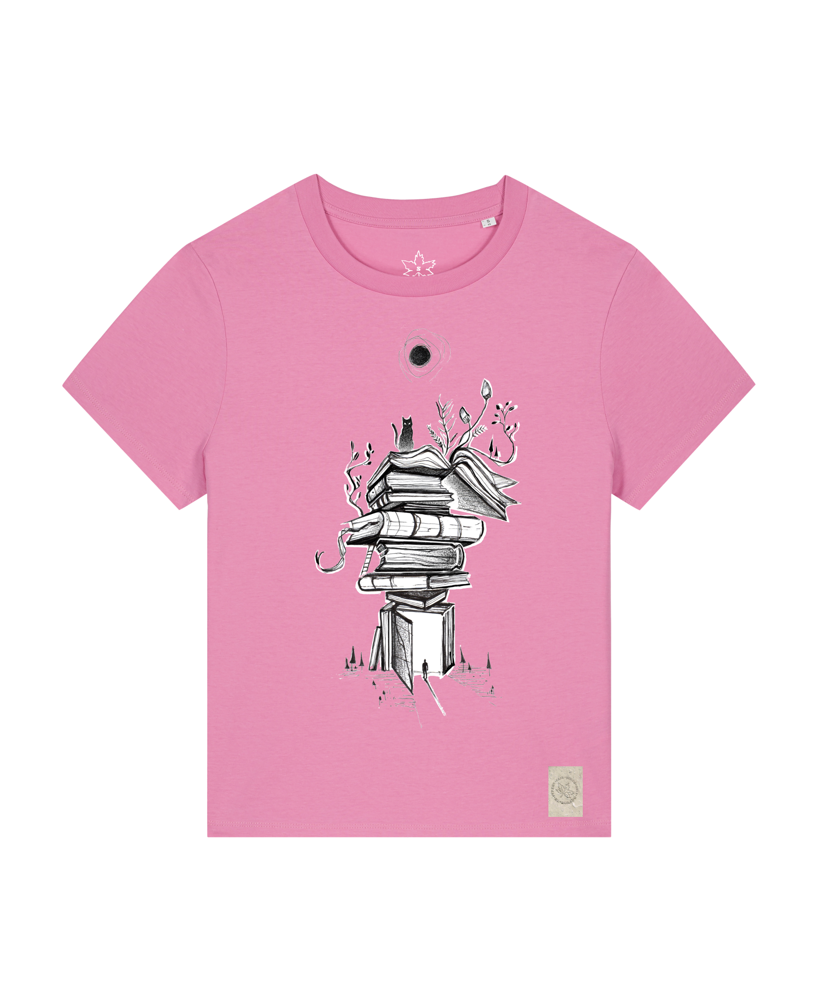 bio-female-medium fit-tshirt-bücherkatze-sttw172-kaugummi-front