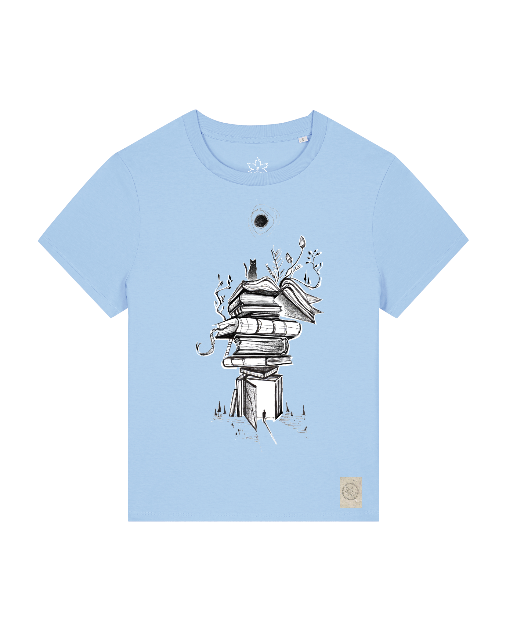 bio-female-medium fit-tshirt-bücherkatze-sttw172-lagune-front
