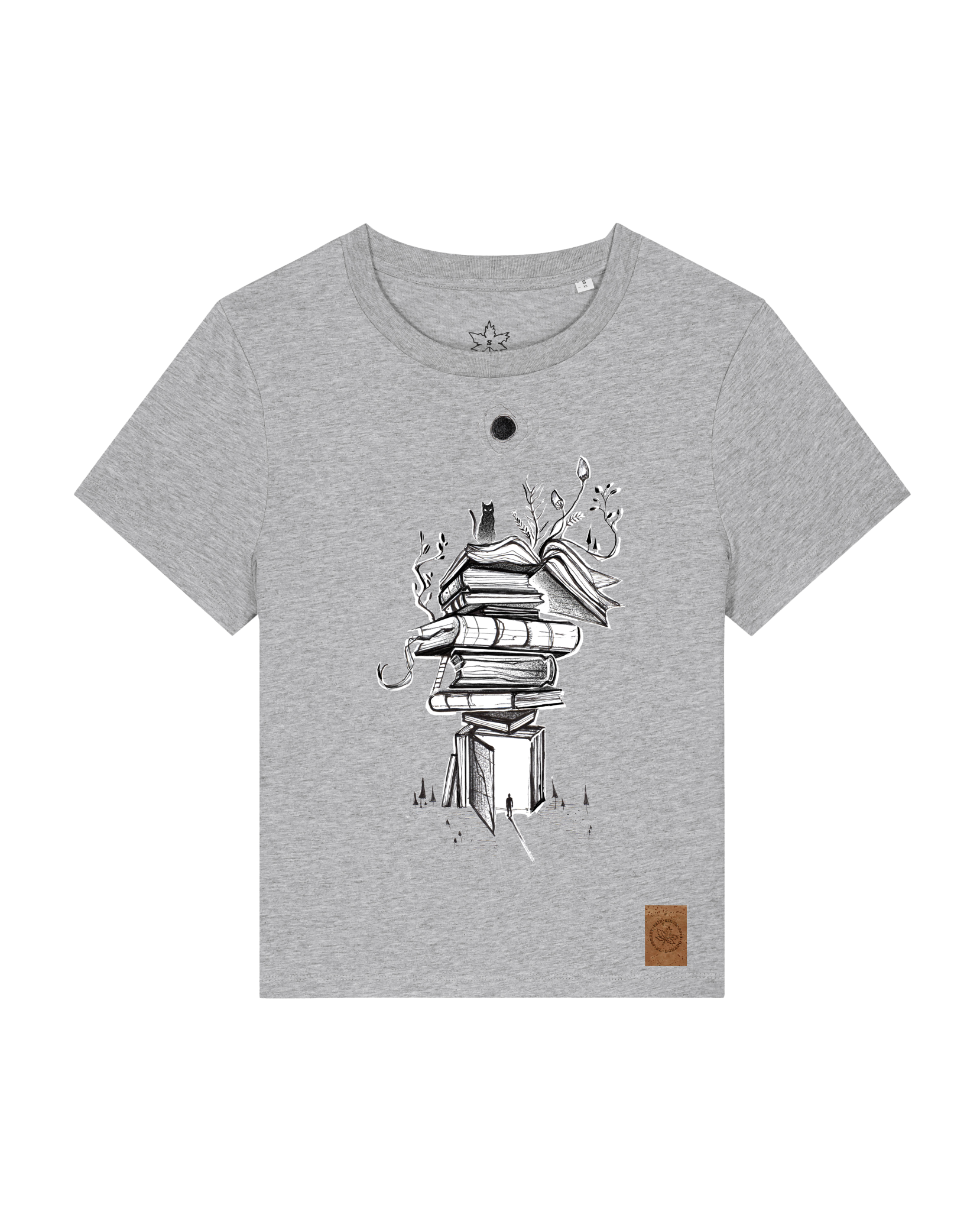 bio-female-medium fit-tshirt-bücherkatze-sttw172-mausgrau-front