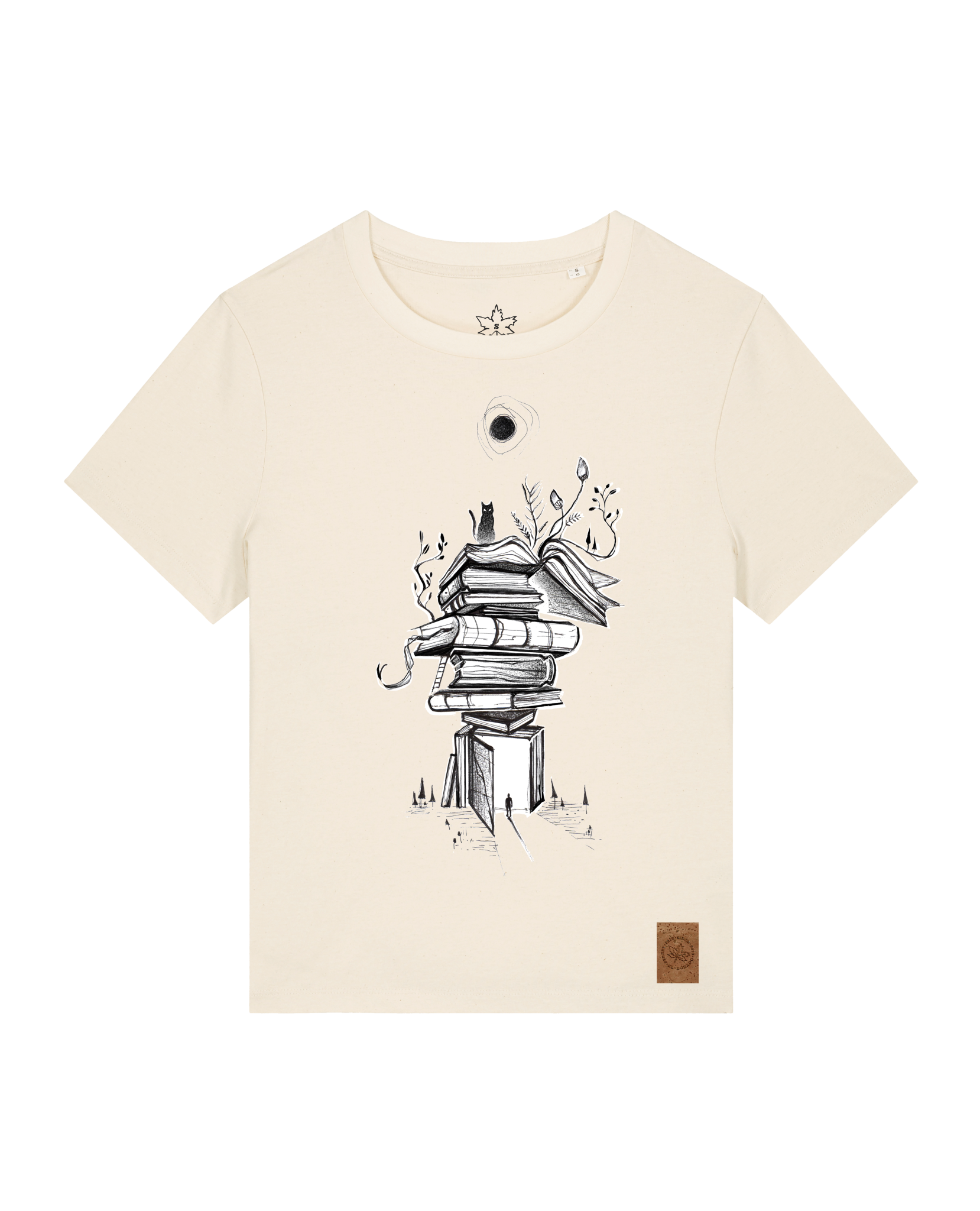 bio-female-medium fit-tshirt-bücherkatze-sttw172-natur-front