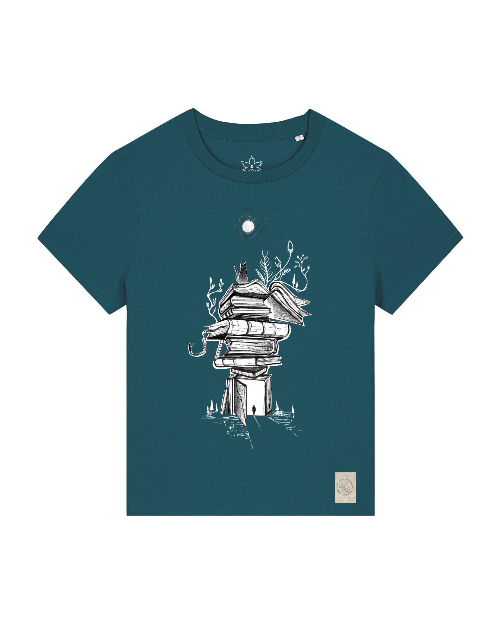 bio-female-medium fit-tshirt-bücherkatze-sttw172-nordmanntanne-front