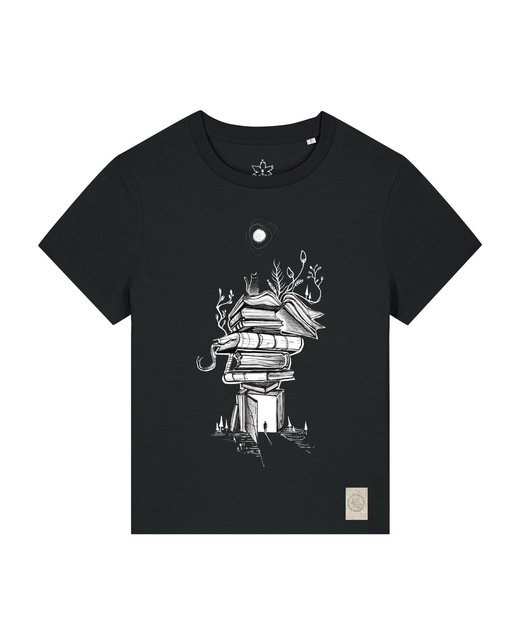 bio-female-medium fit-tshirt-bücherkatze-sttw172-schwarz-front