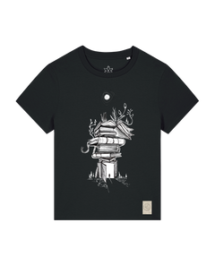 bio-female-medium fit-tshirt-bücherkatze-sttw172-schwarz-front