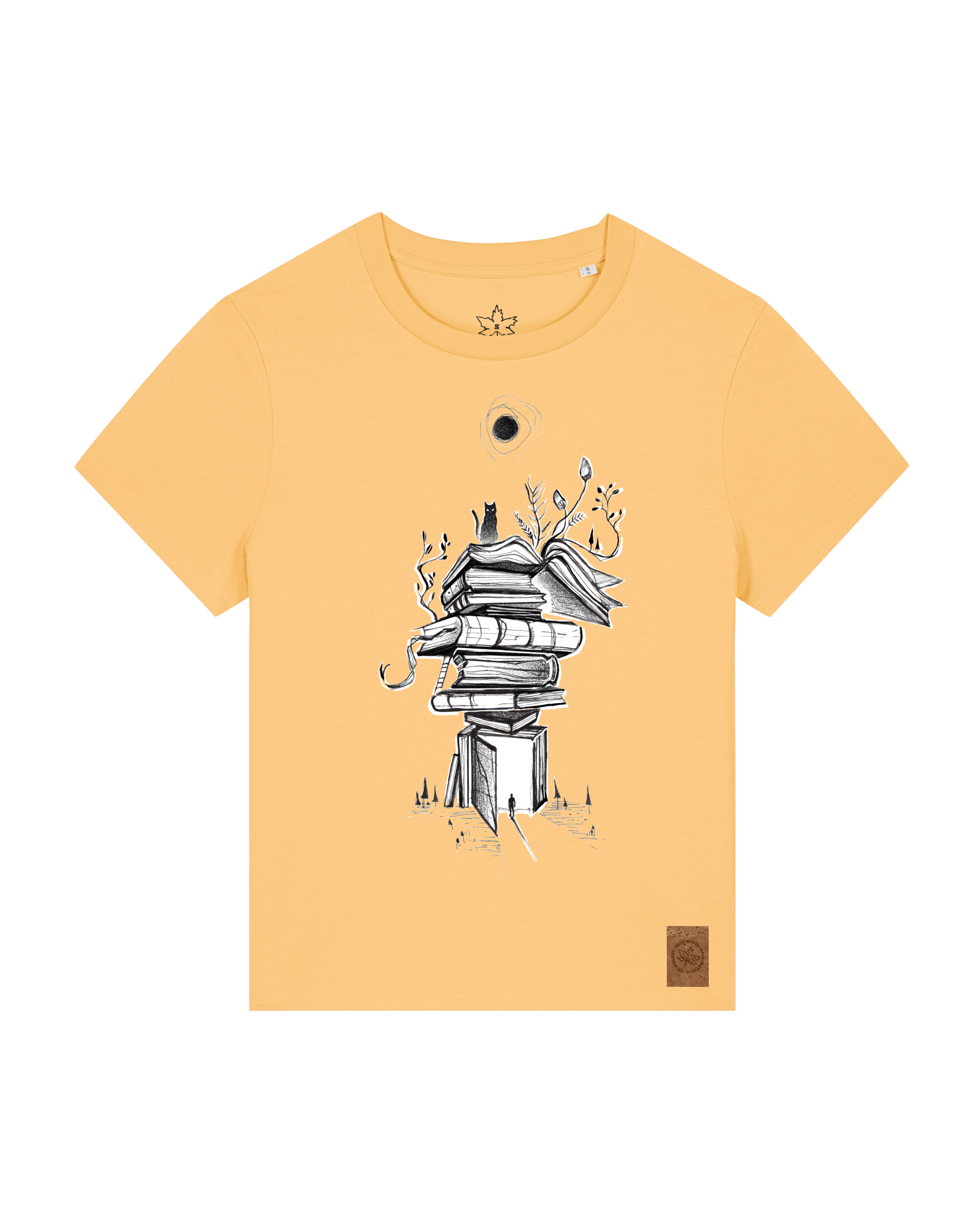 bio-female-medium fit-tshirt-bücherkatze-sttw172-senfkorn-front