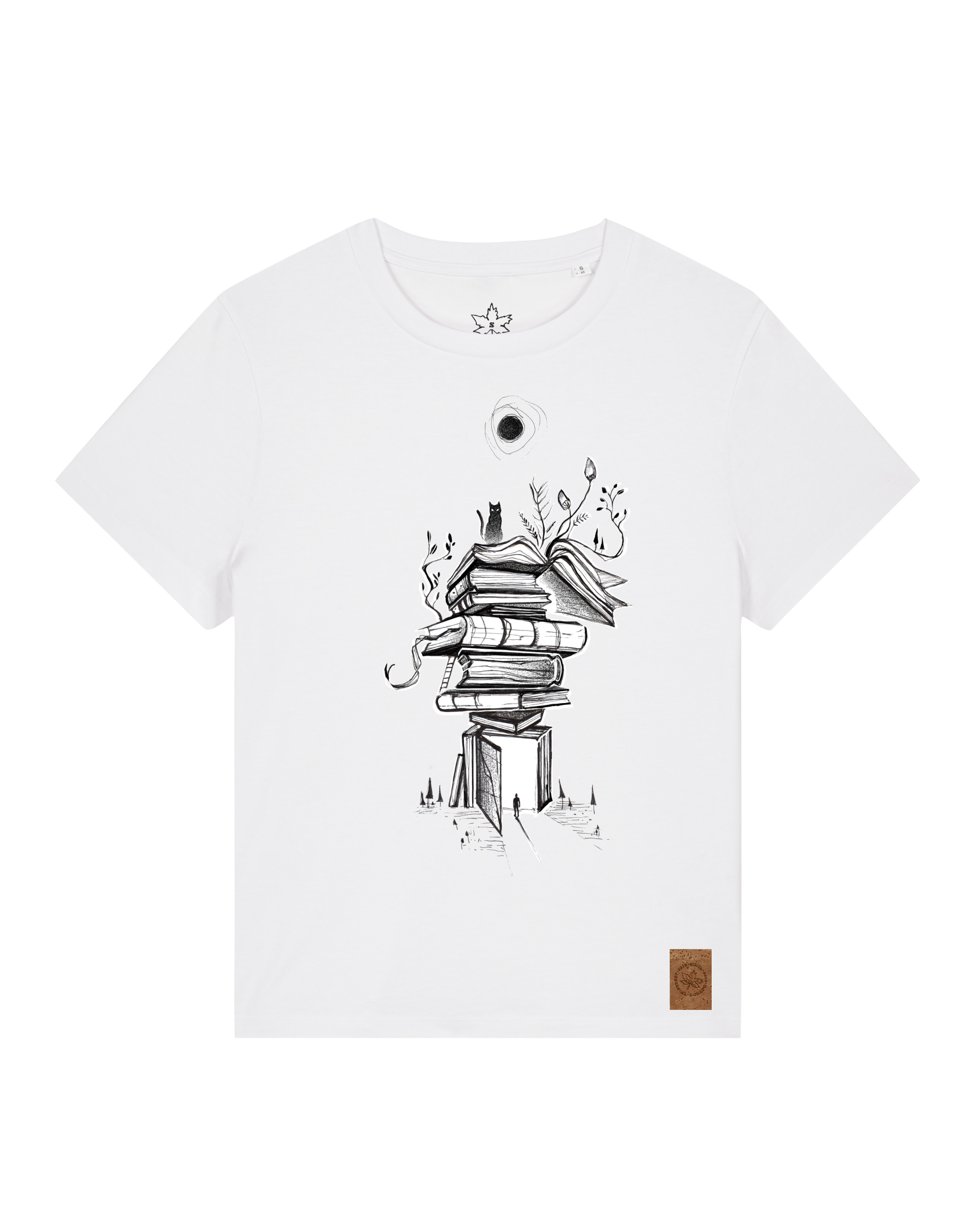 bio-female-medium fit-tshirt-bücherkatze-sttw172-weiß-front