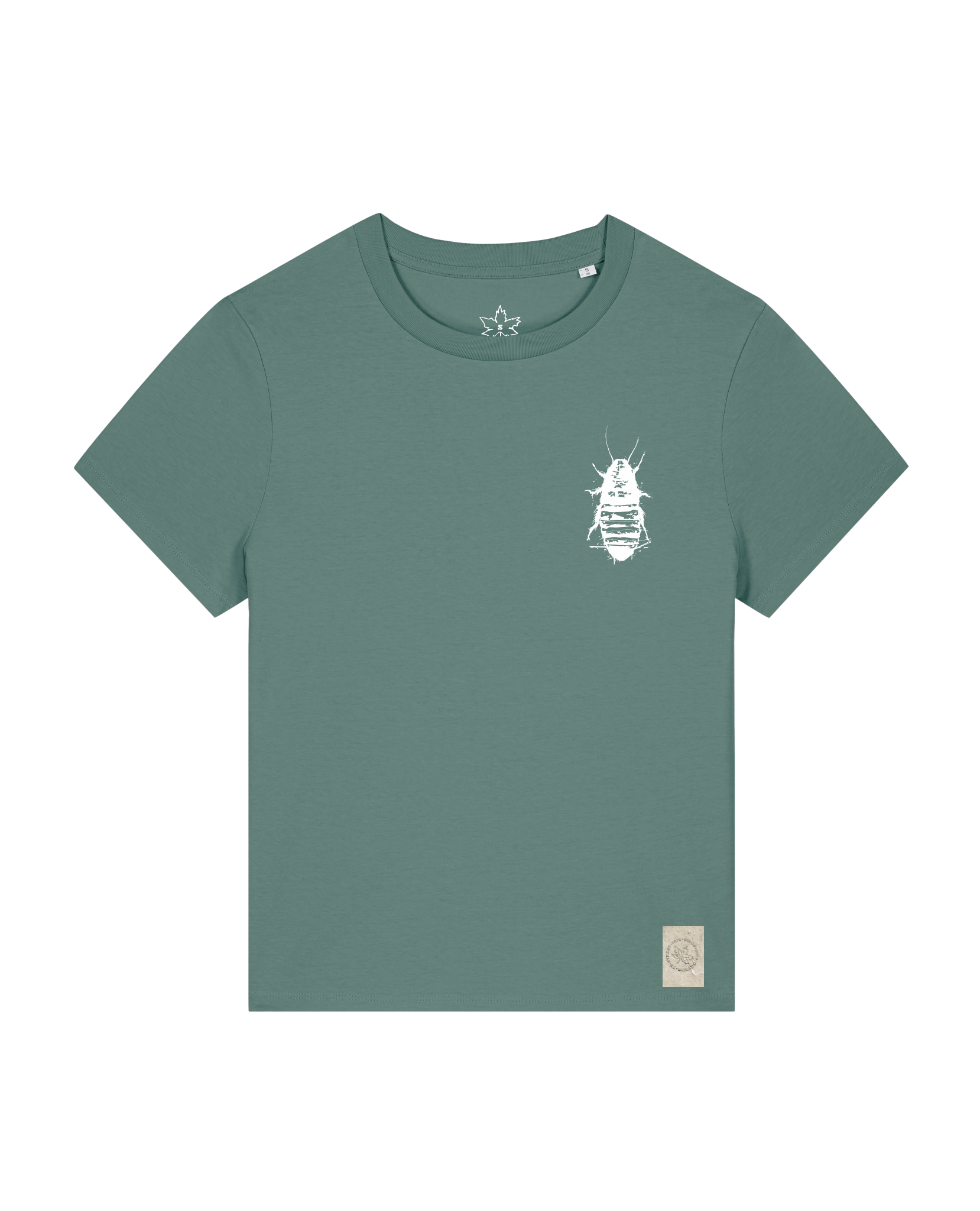 bio-female-medium fit-tshirt-cockroach ranch (backprint)-sttw172-blautanne-front