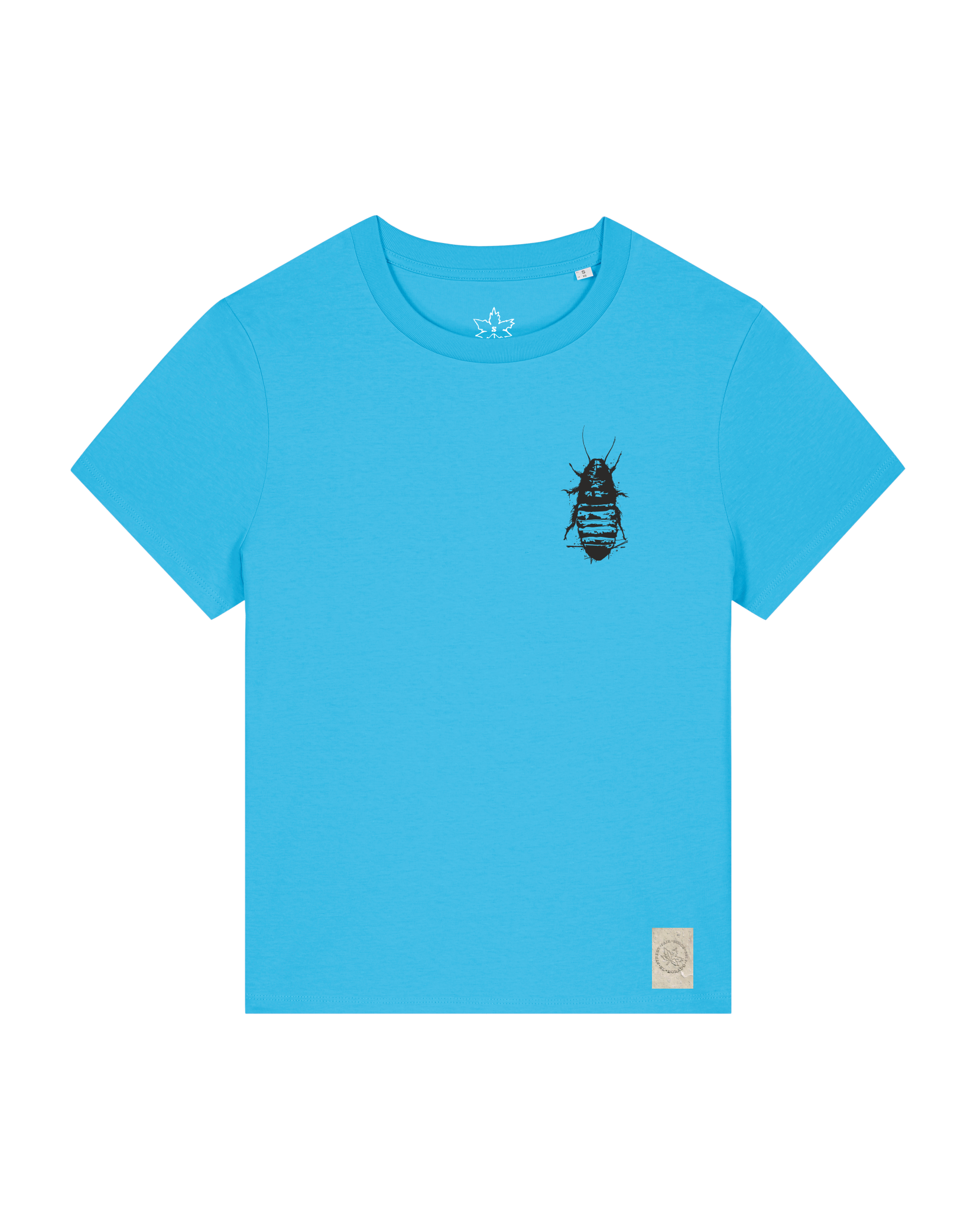bio-female-medium fit-tshirt-cockroach ranch (backprint)-sttw172-wasserblau-front