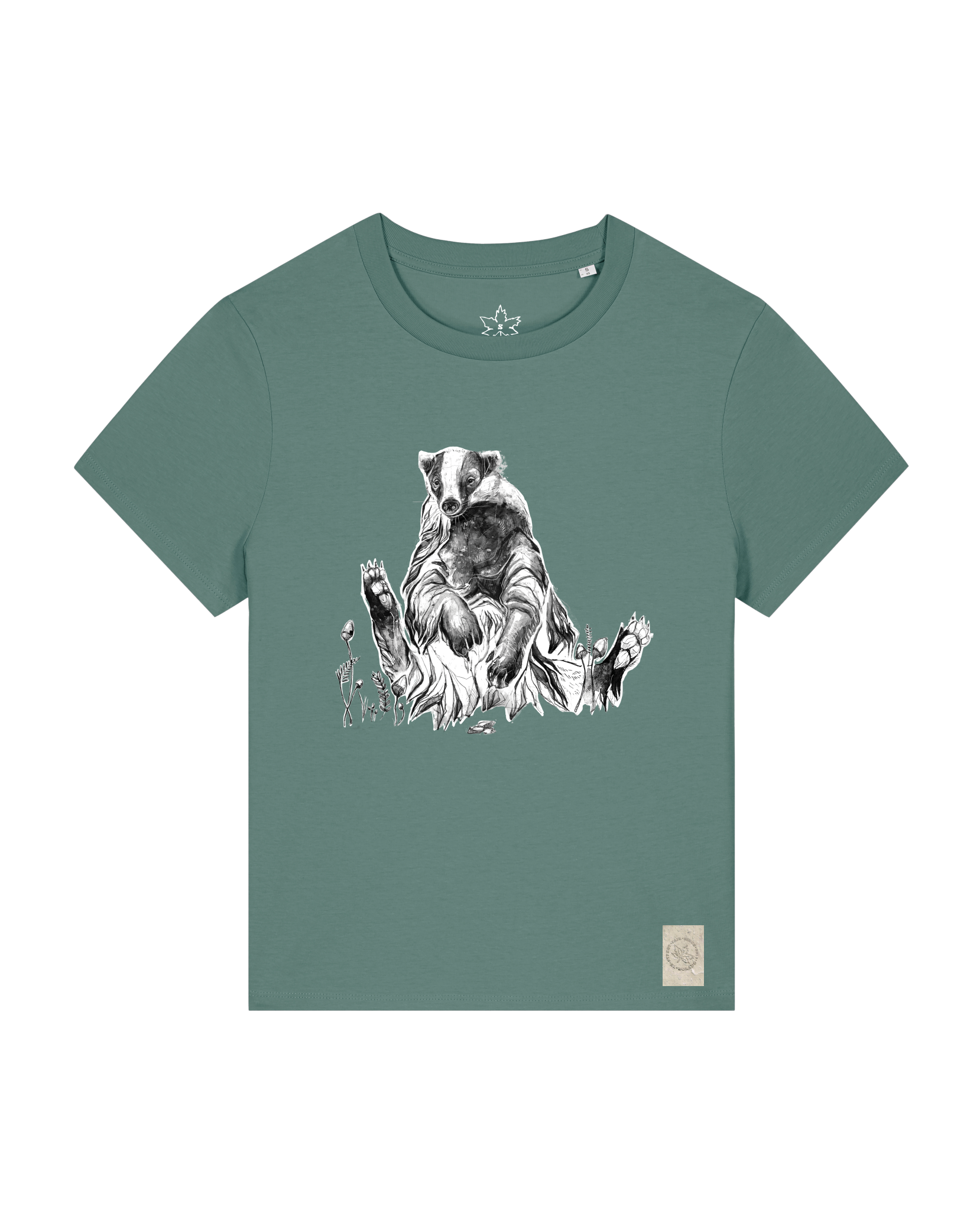 bio-female-medium fit-tshirt-dachs-sttw172-blautanne-front