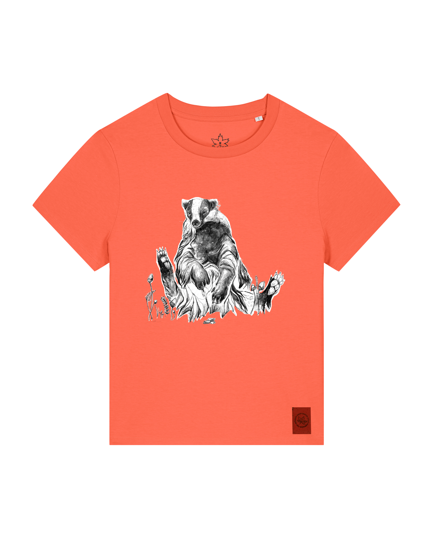 bio-female-medium fit-tshirt-dachs-sttw172-mandarine-front