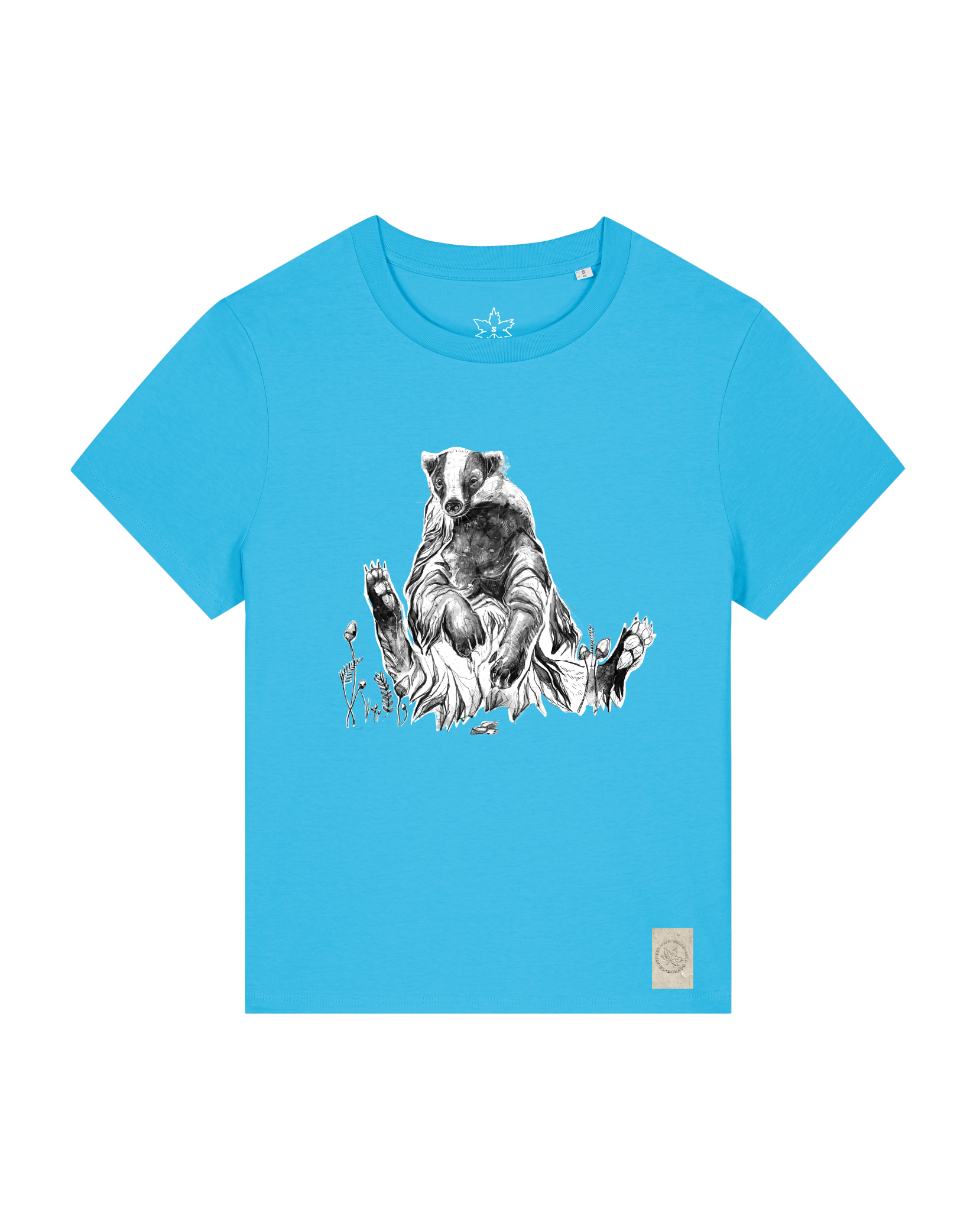 bio-female-medium fit-tshirt-dachs-sttw172-wasserblau-front