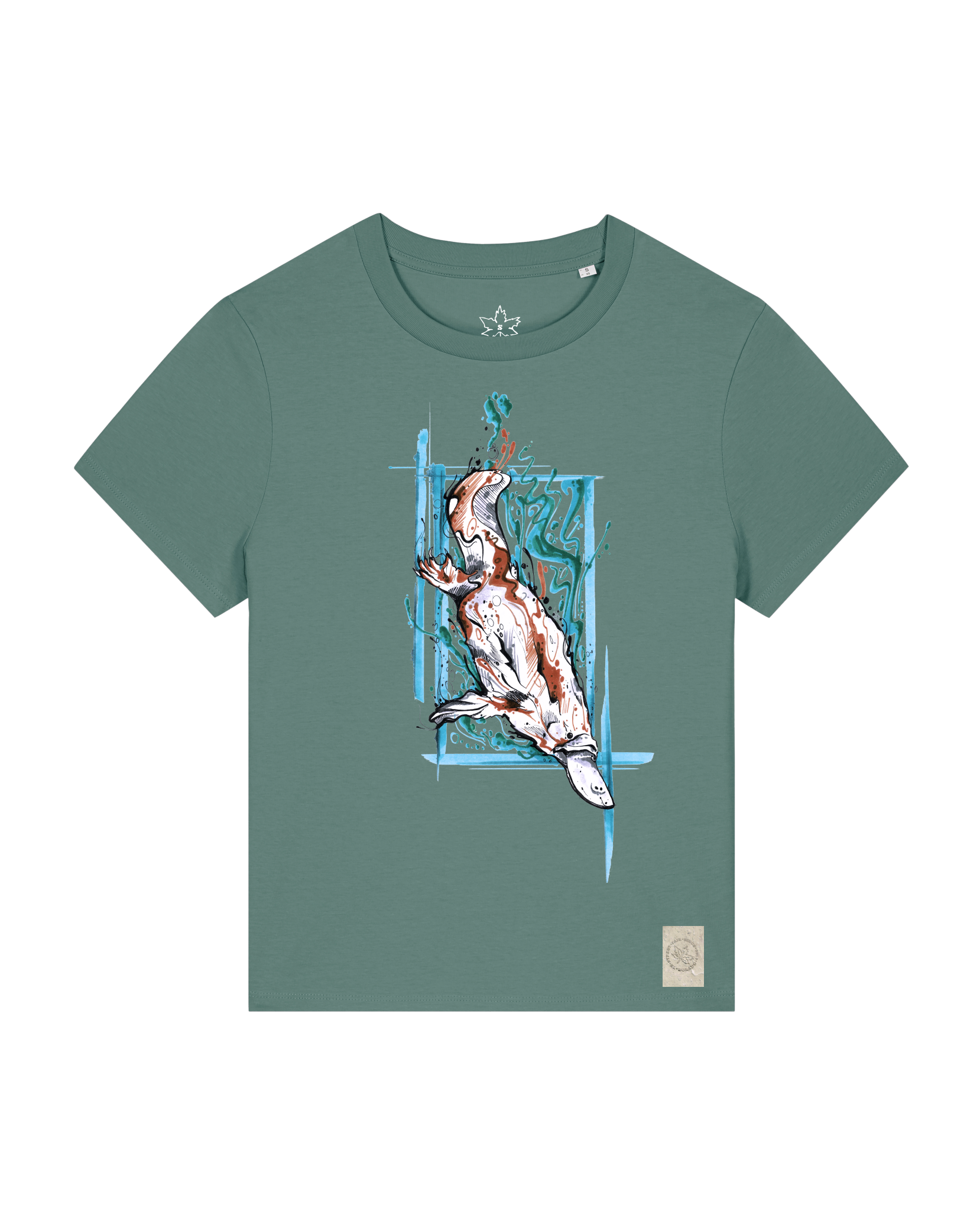 bio-female-medium fit-tshirt-duckbilly platy-sttw172-blautanne-front