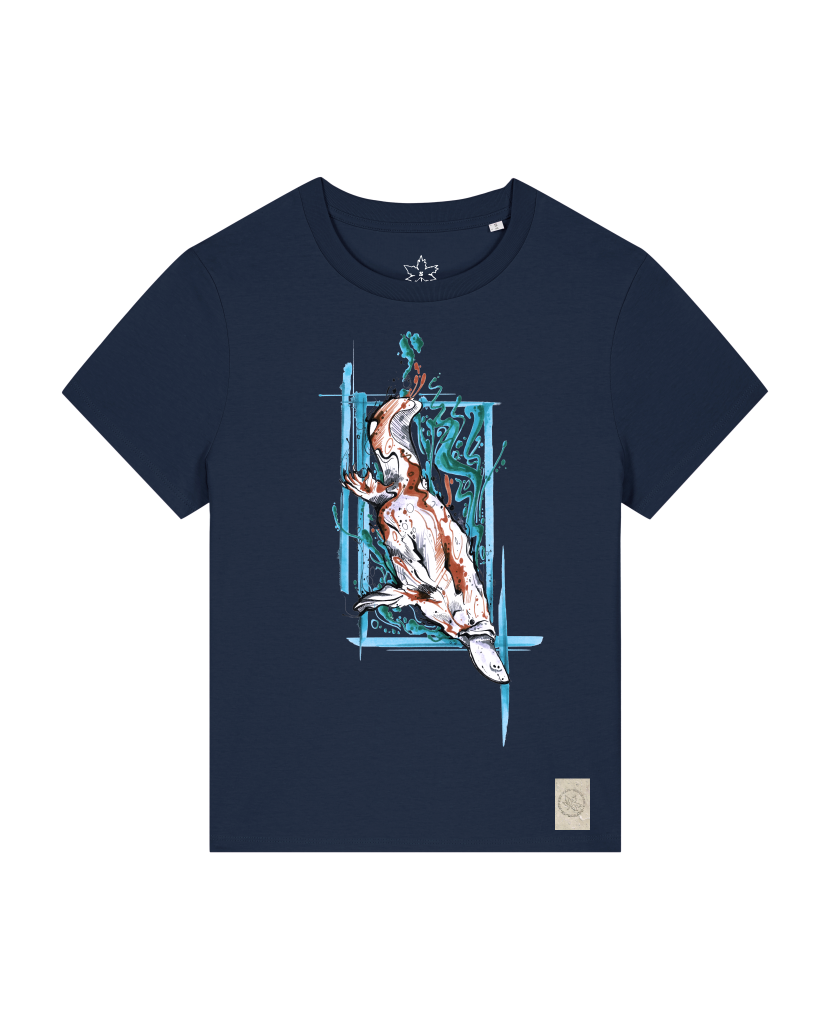 bio-female-medium fit-tshirt-duckbilly platy-sttw172-marine-front