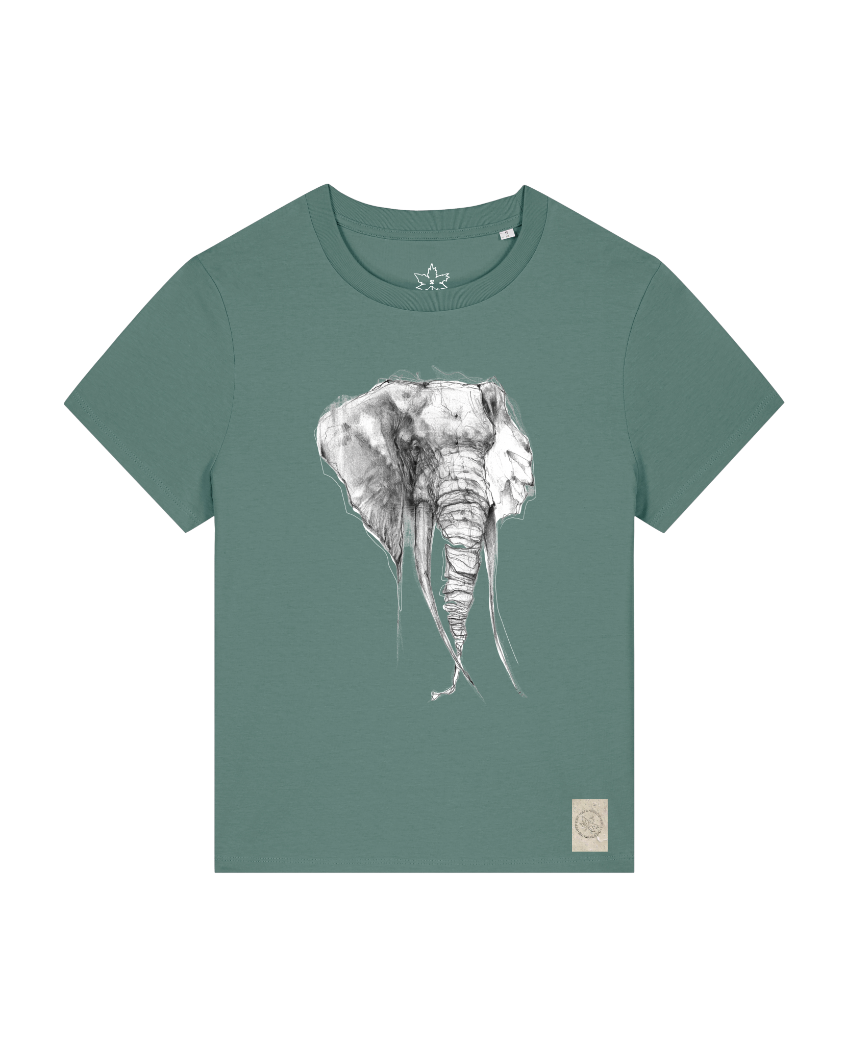 bio-female-medium fit-tshirt-elefant-sttw172-blautanne-front