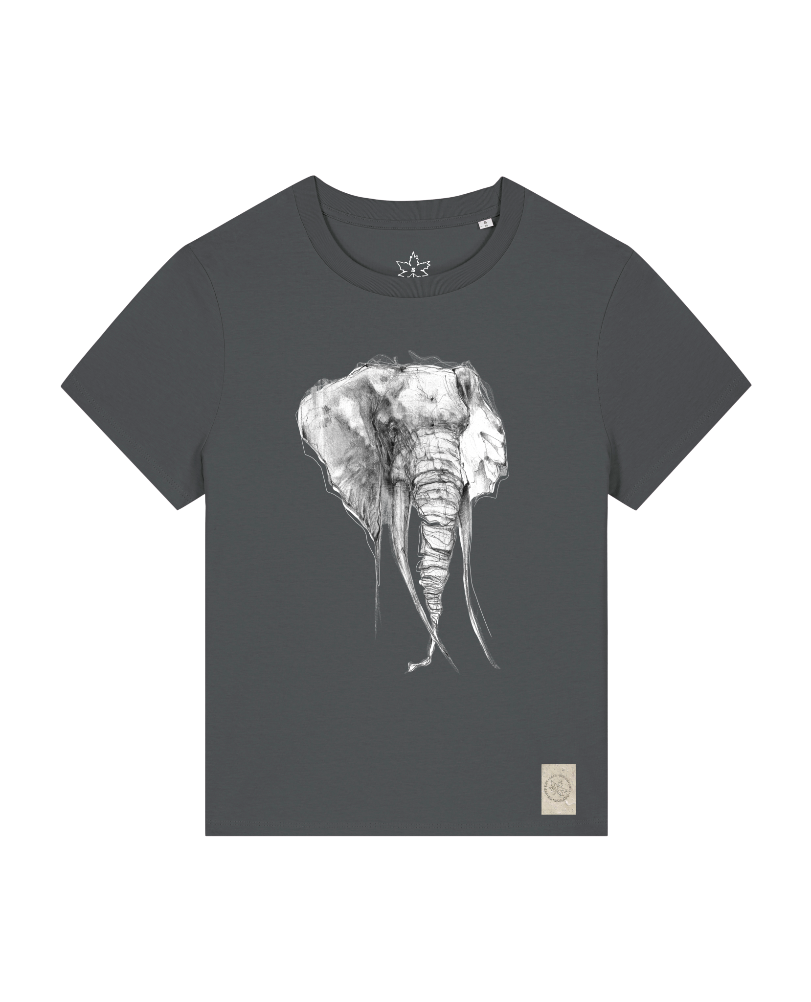 bio-female-medium fit-tshirt-elefant-sttw172-eisen-front