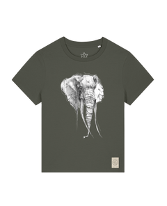 bio-female-medium fit-tshirt-elefant-sttw172-grunkohl-front
