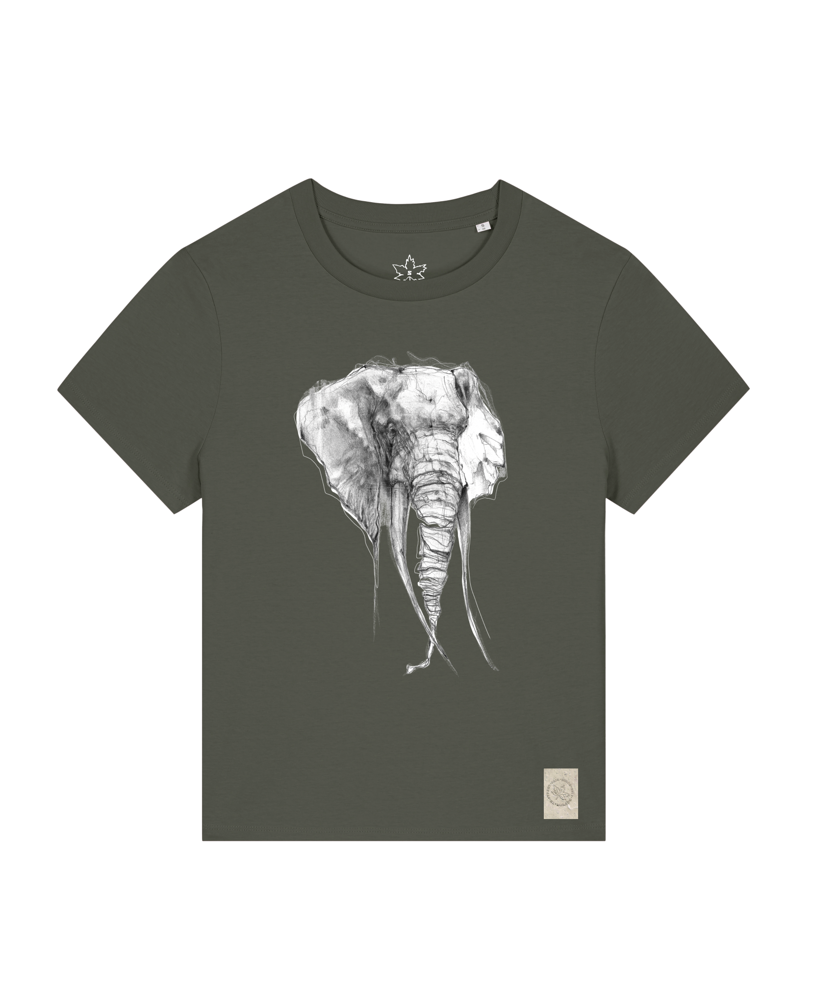 bio-female-medium fit-tshirt-elefant-sttw172-grunkohl-front