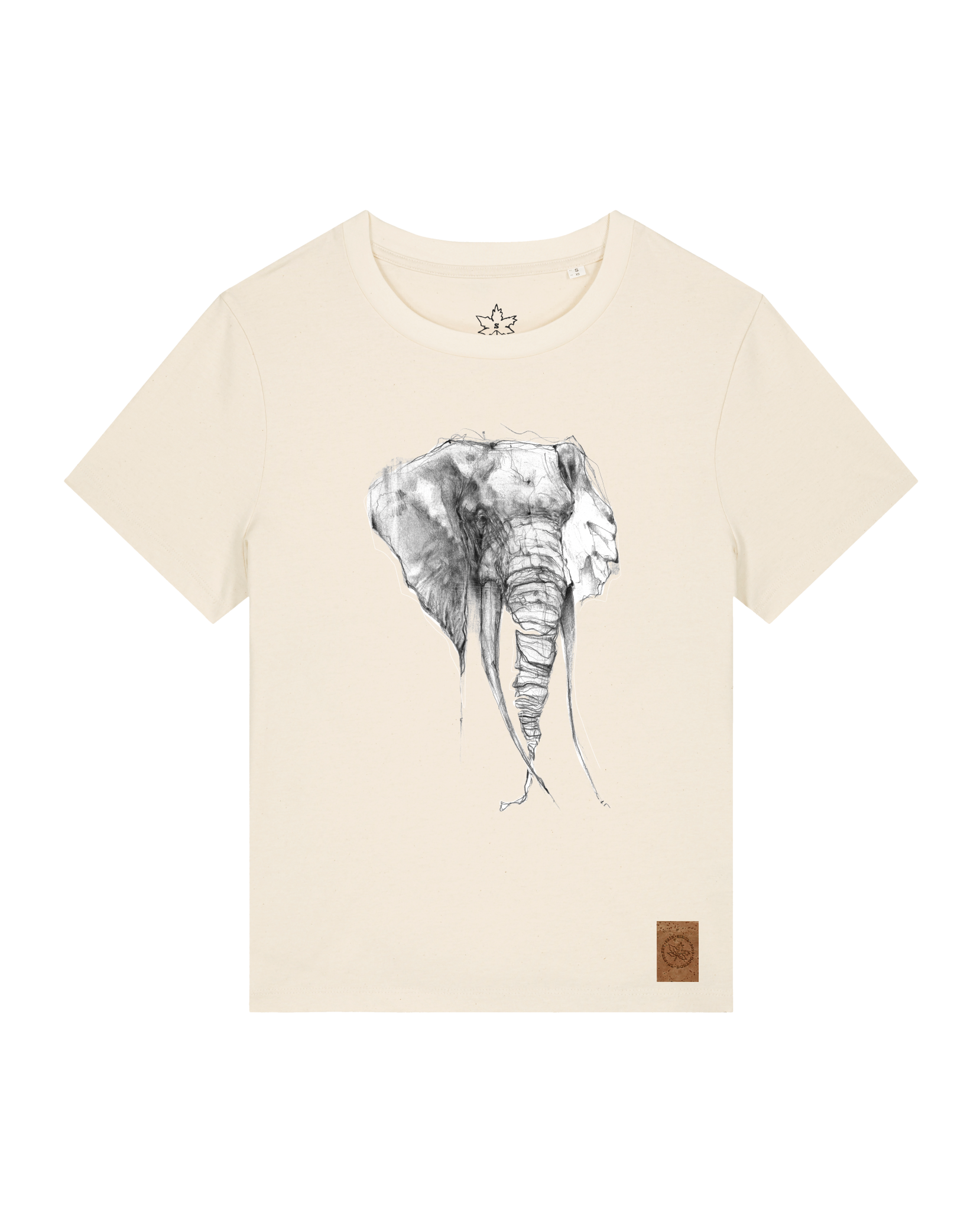 bio-female-medium fit-tshirt-elefant-sttw172-natur-front