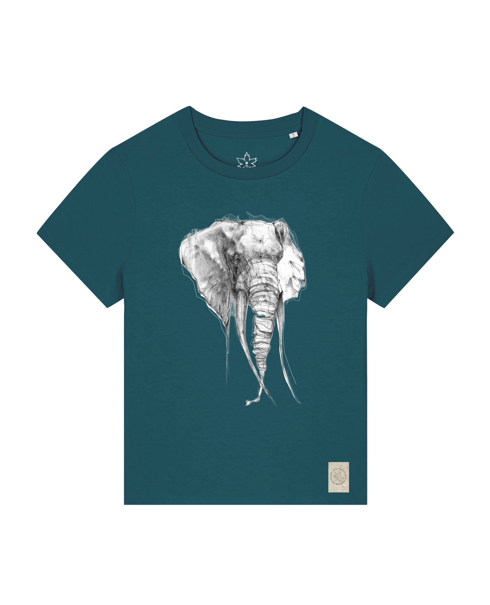 bio-female-medium fit-tshirt-elefant-sttw172-nordmanntanne-front