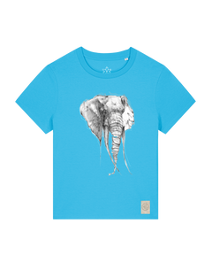 bio-female-medium fit-tshirt-elefant-sttw172-wasserblau-front