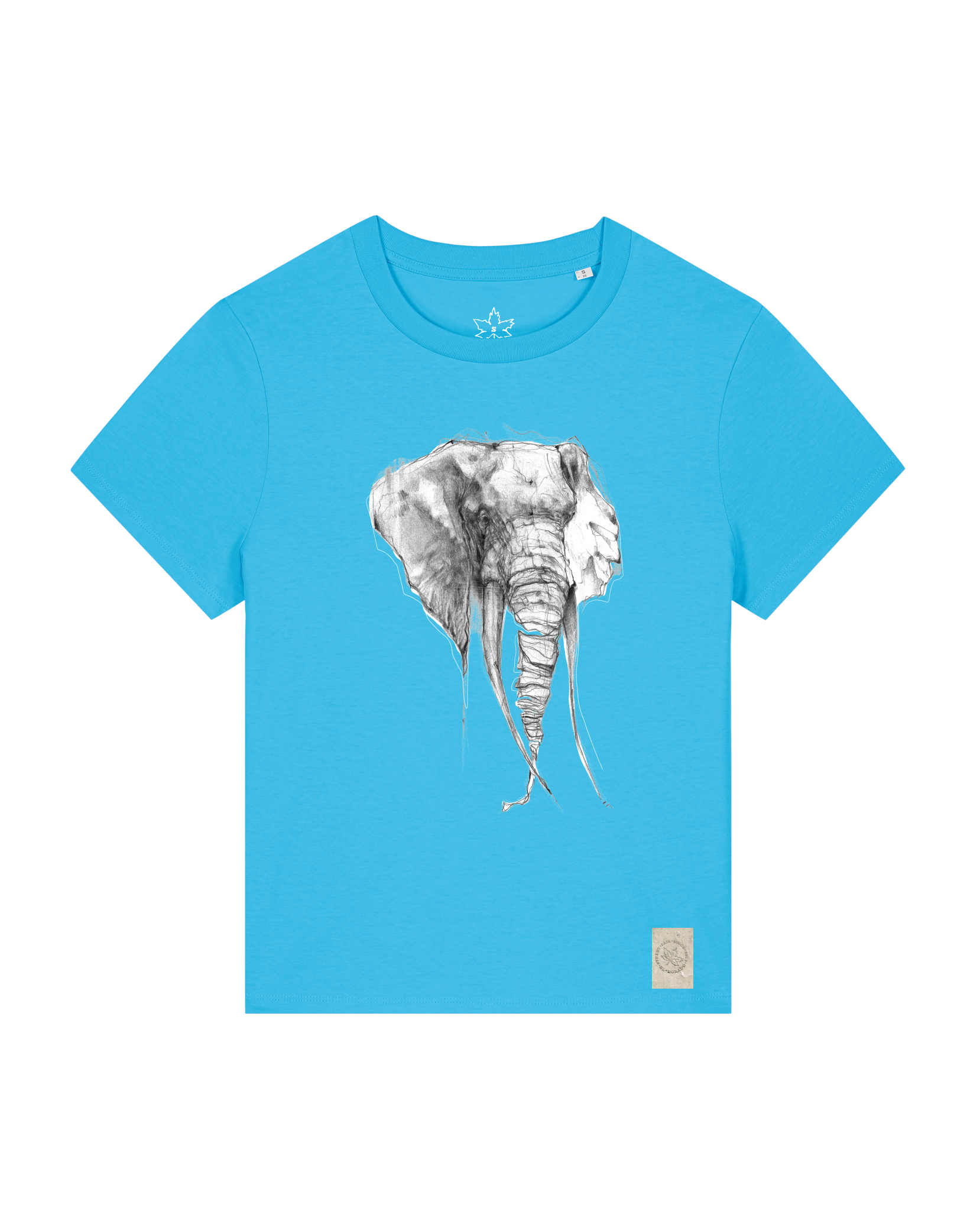 bio-female-medium fit-tshirt-elefant-sttw172-wasserblau-front