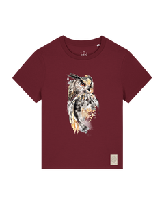 bio-female-medium fit-tshirt-eule-sttw172-burgunder rot-front
