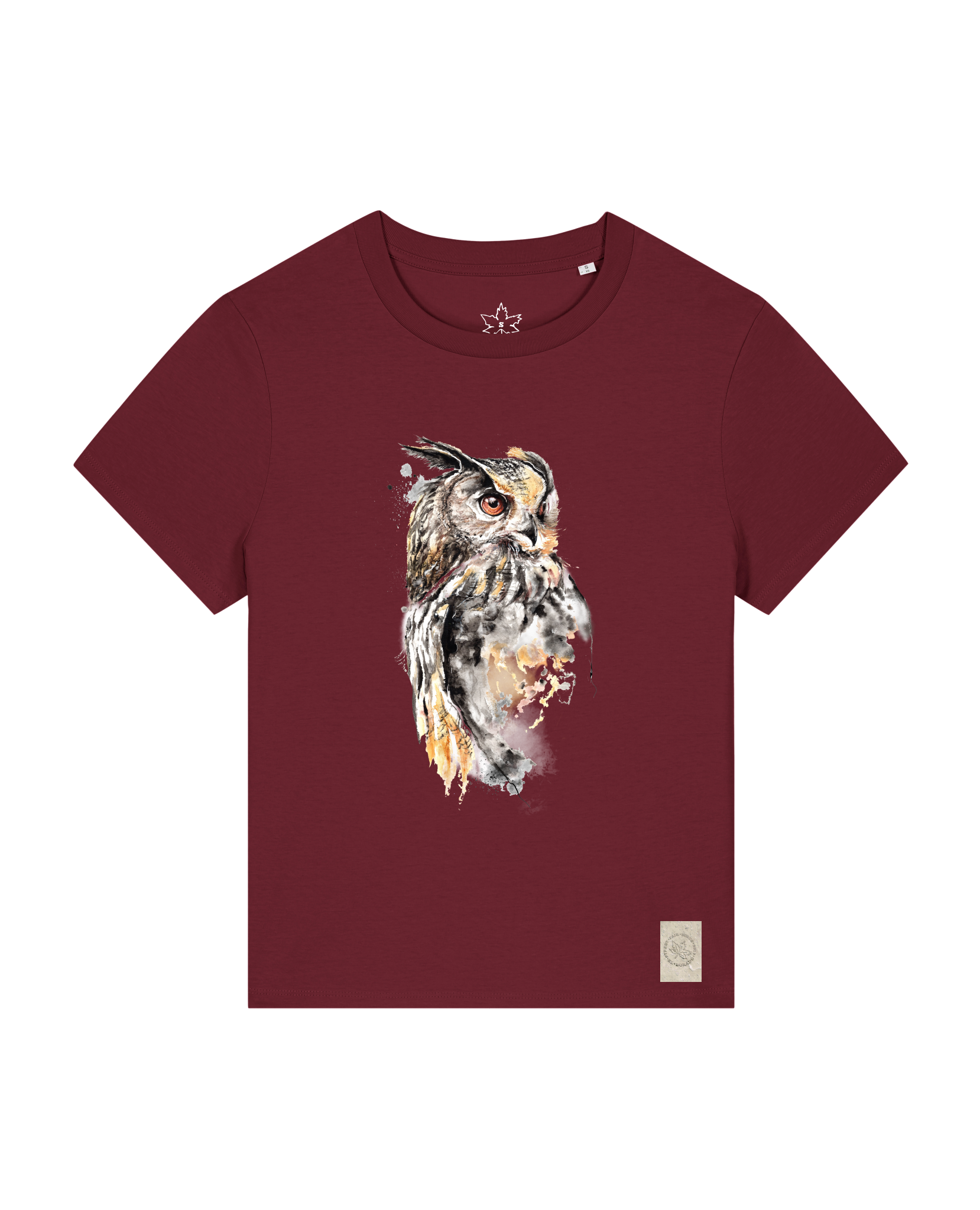 bio-female-medium fit-tshirt-eule-sttw172-burgunder rot-front