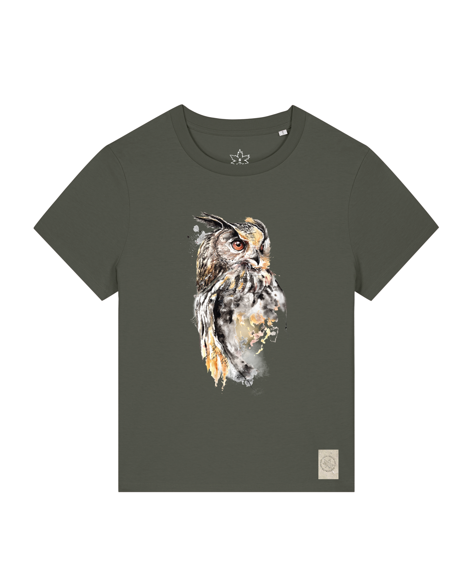 bio-female-medium fit-tshirt-eule-sttw172-grunkohl-front