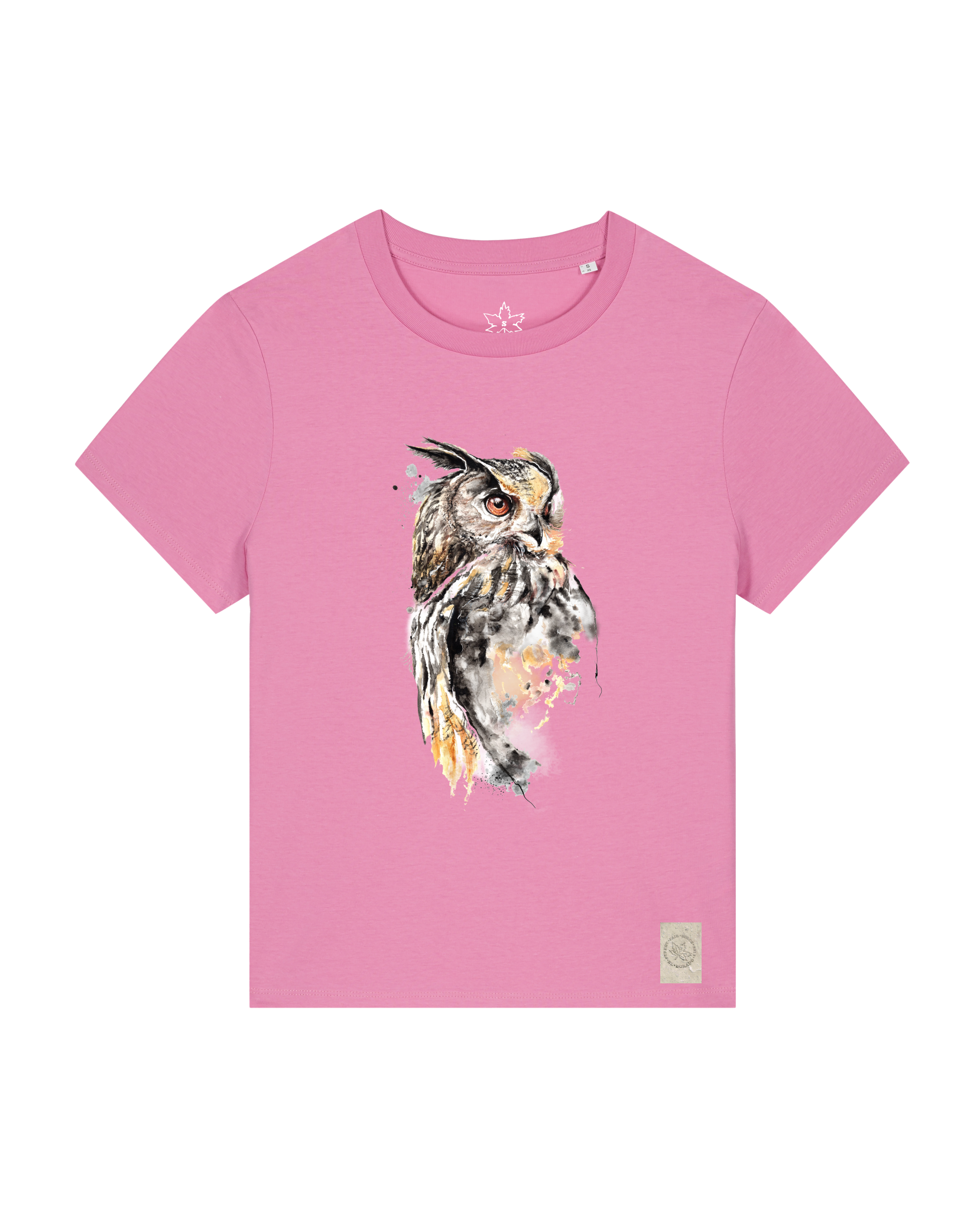 bio-female-medium fit-tshirt-eule-sttw172-kaugummi-front