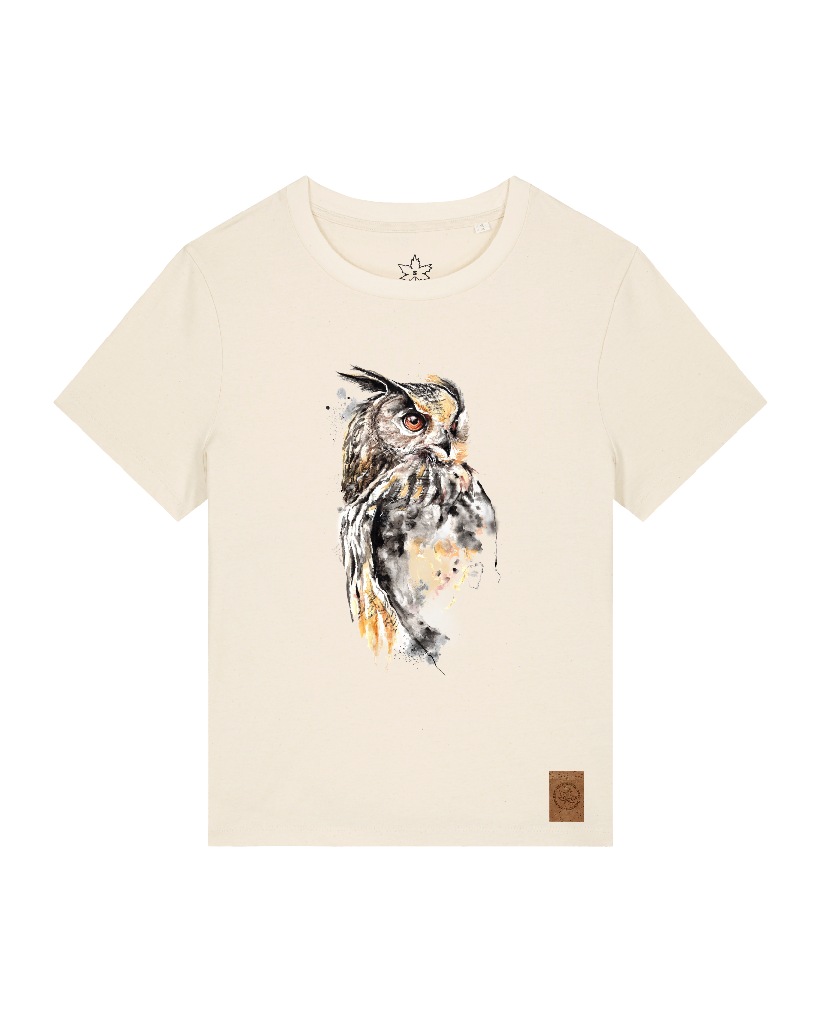 bio-female-medium fit-tshirt-eule-sttw172-natur-front