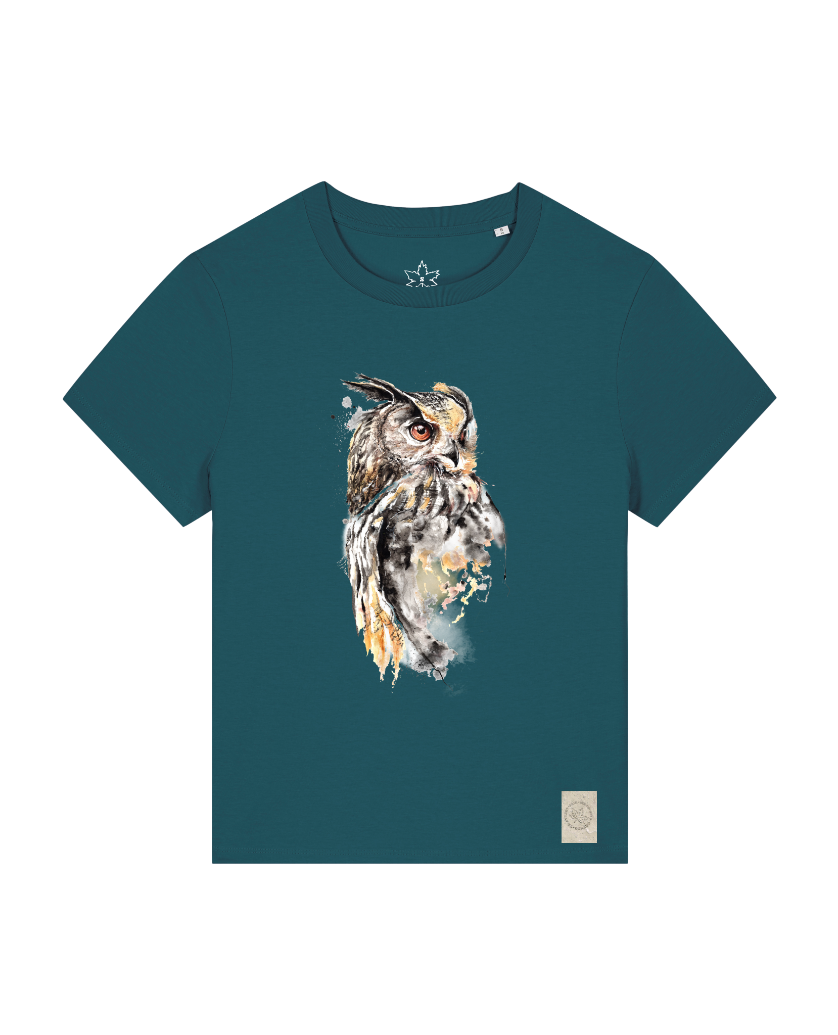 bio-female-medium fit-tshirt-eule-sttw172-nordmanntanne-front