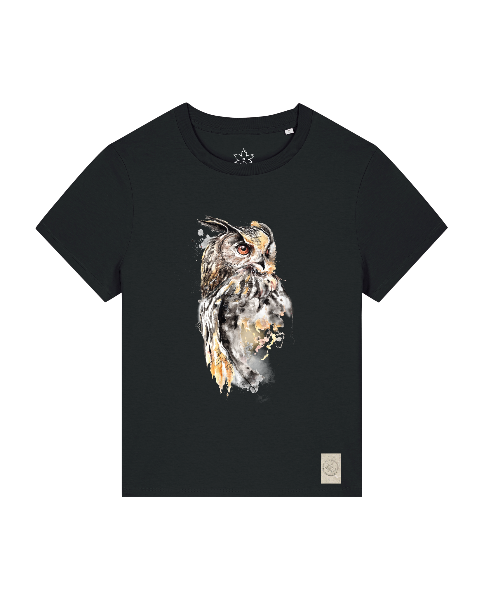 bio-female-medium fit-tshirt-eule-sttw172-schwarz-front