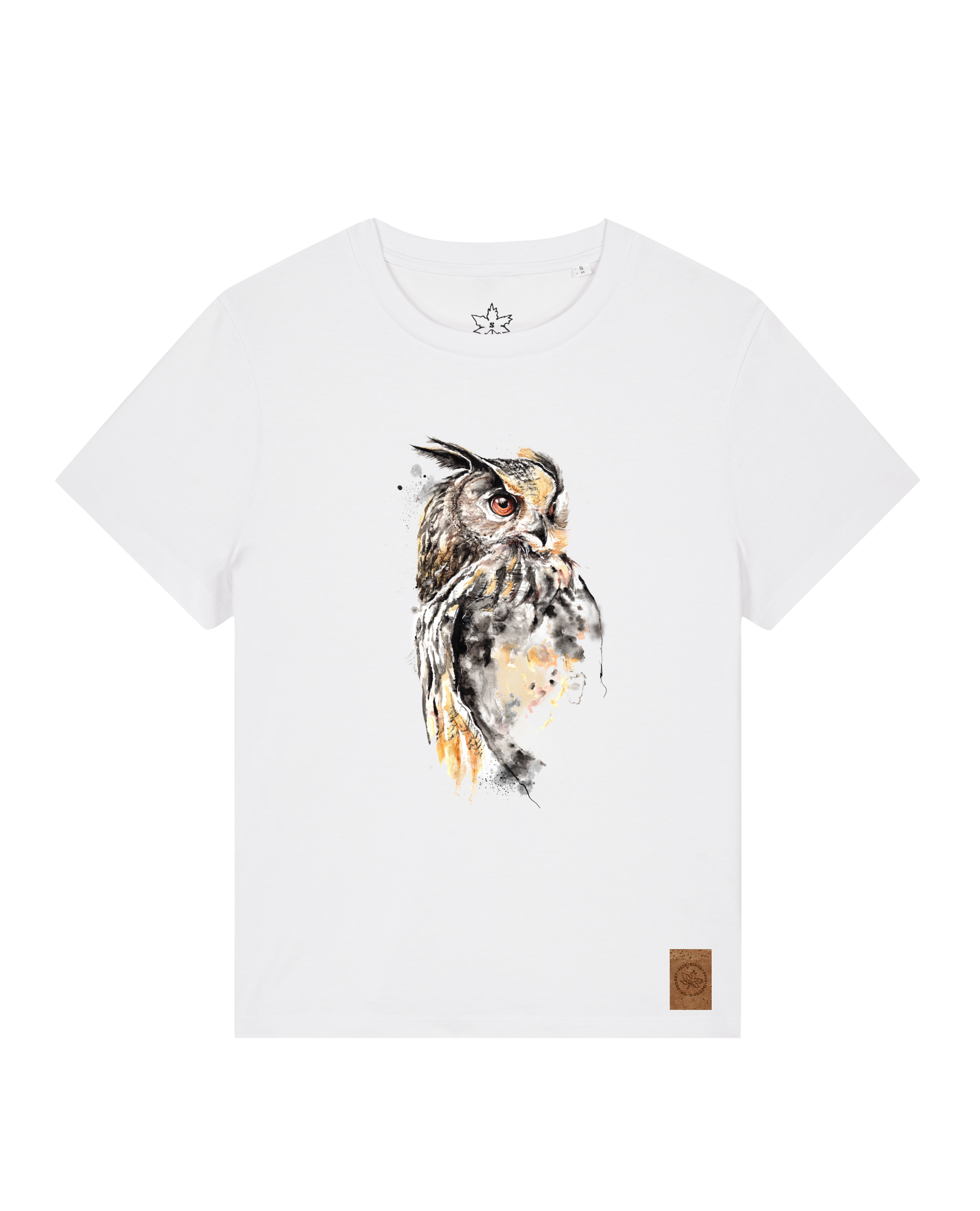 bio-female-medium fit-tshirt-eule-sttw172-weiß-front