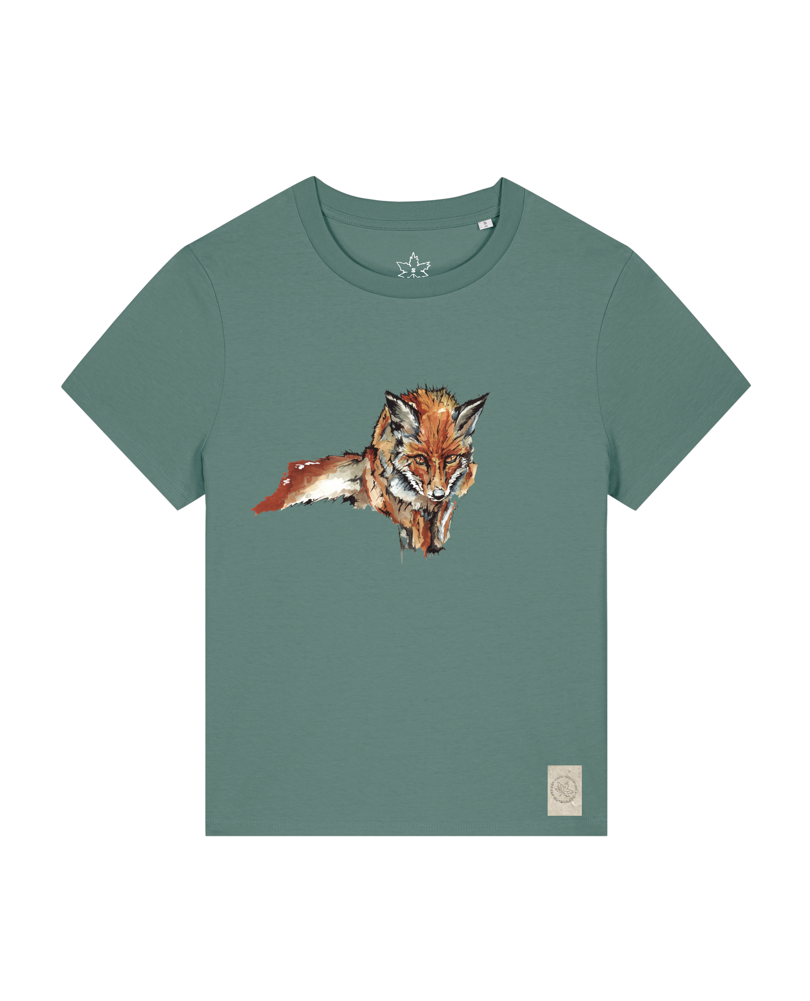 bio-female-medium fit-tshirt-fox views-sttw172-blautanne-front