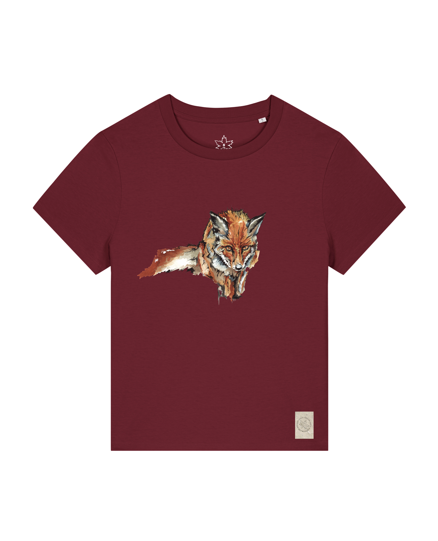 bio-female-medium fit-tshirt-fox views-sttw172-burgunder rot-front