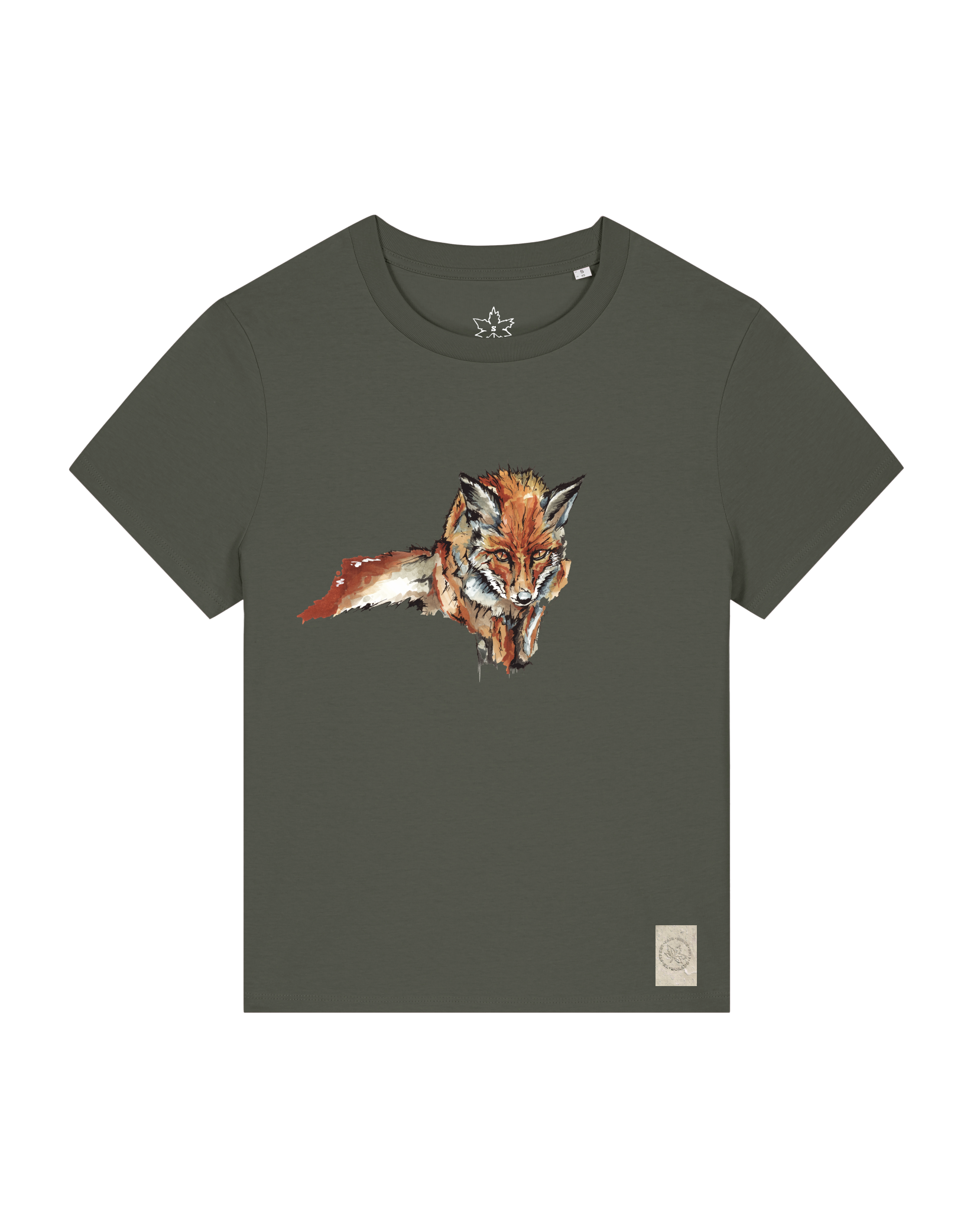 bio-female-medium fit-tshirt-fox views-sttw172-grunkohl-front