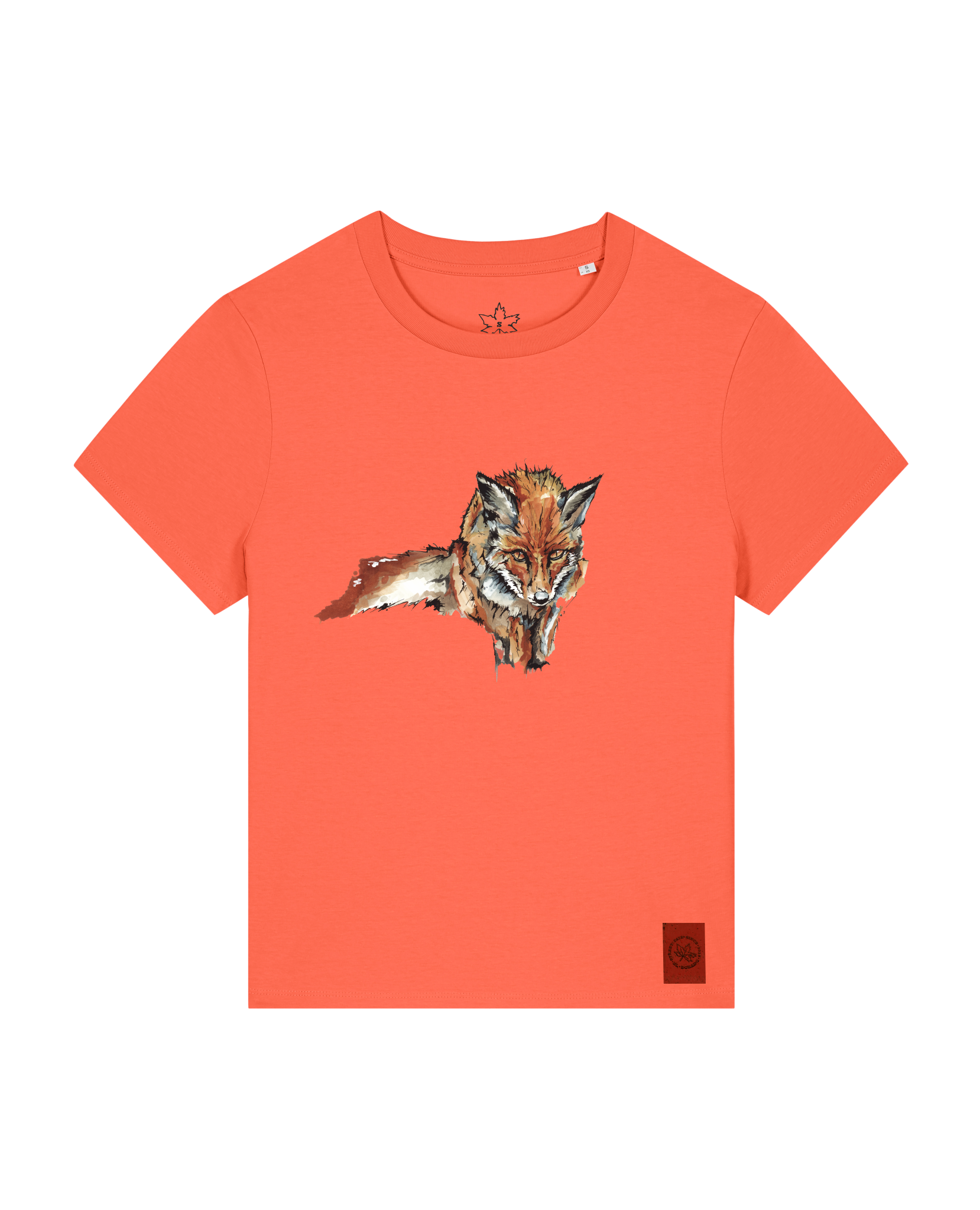 bio-female-medium fit-tshirt-fox views-sttw172-mandarine-front
