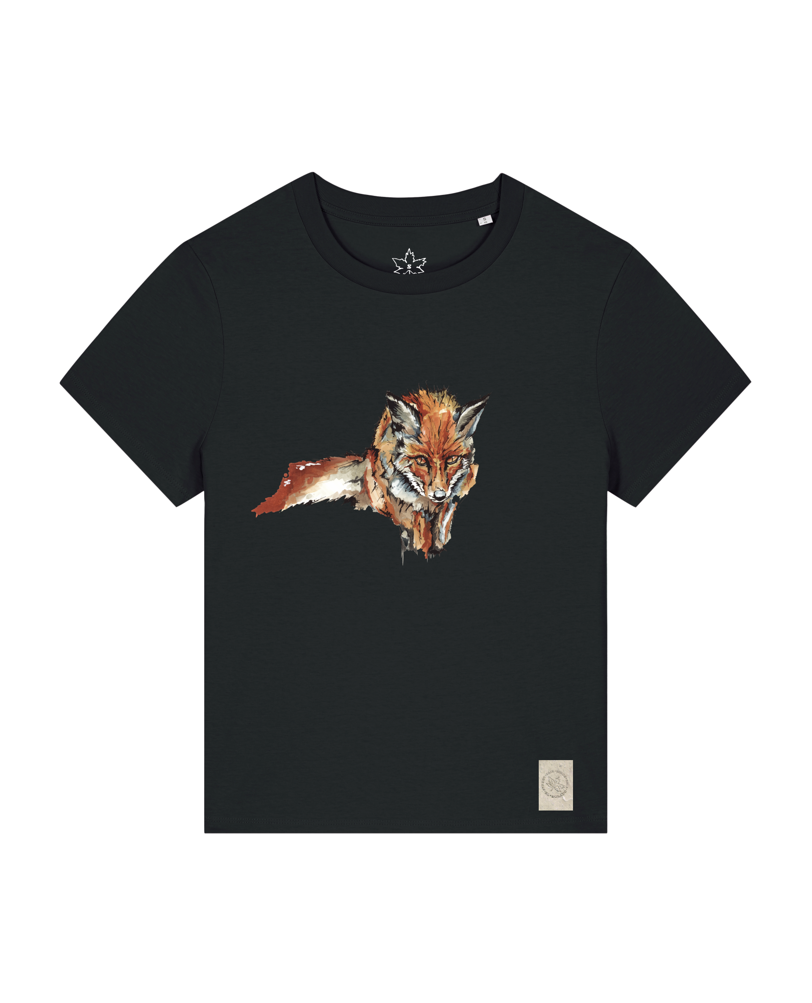 bio-female-medium fit-tshirt-fox views-sttw172-schwarz-front