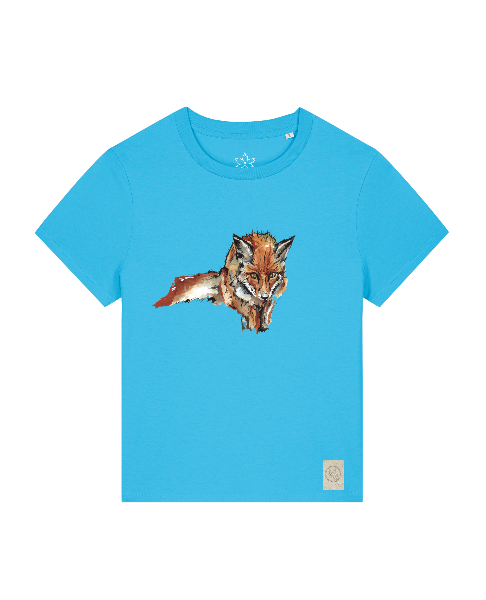 bio-female-medium fit-tshirt-fox views-sttw172-wasserblau-front