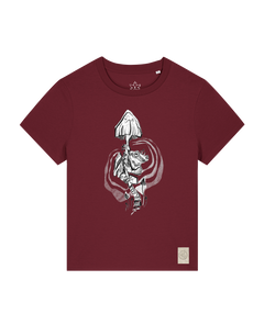 bio-female-medium fit-tshirt-frosch auf pilz-sttw172-burgunder rot-front