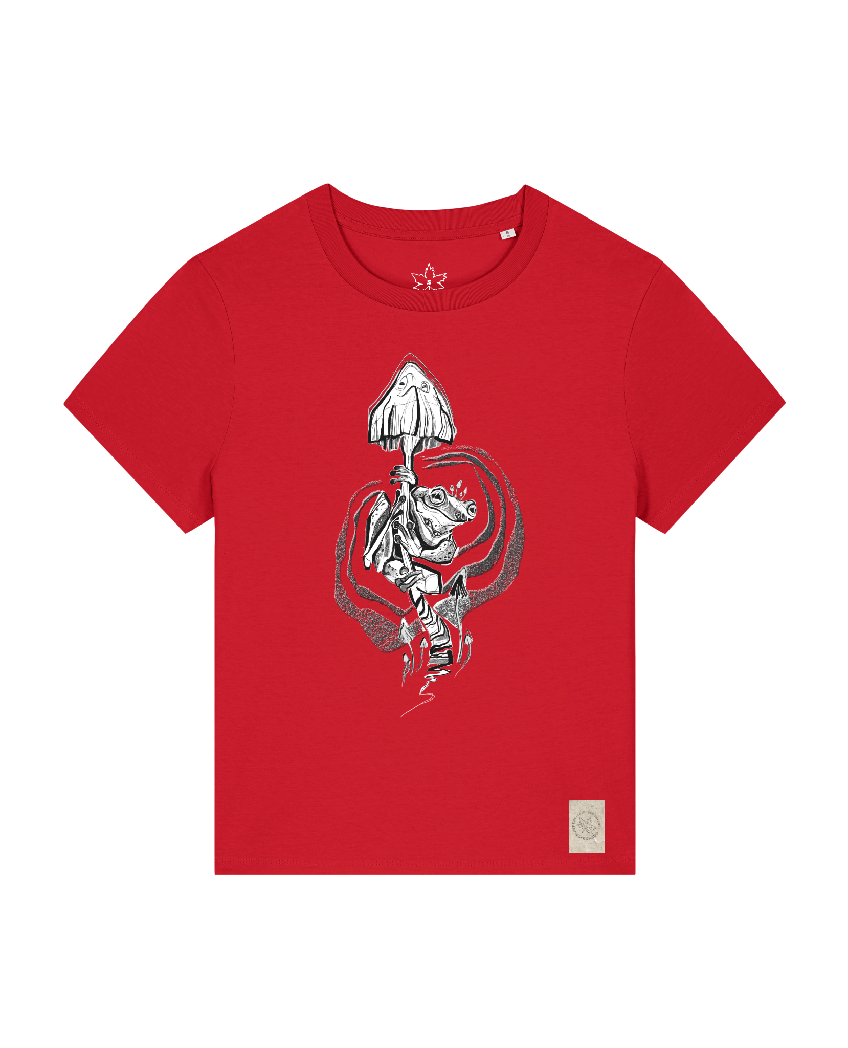 bio-female-medium fit-tshirt-frosch auf pilz-sttw172-erdbeere-front