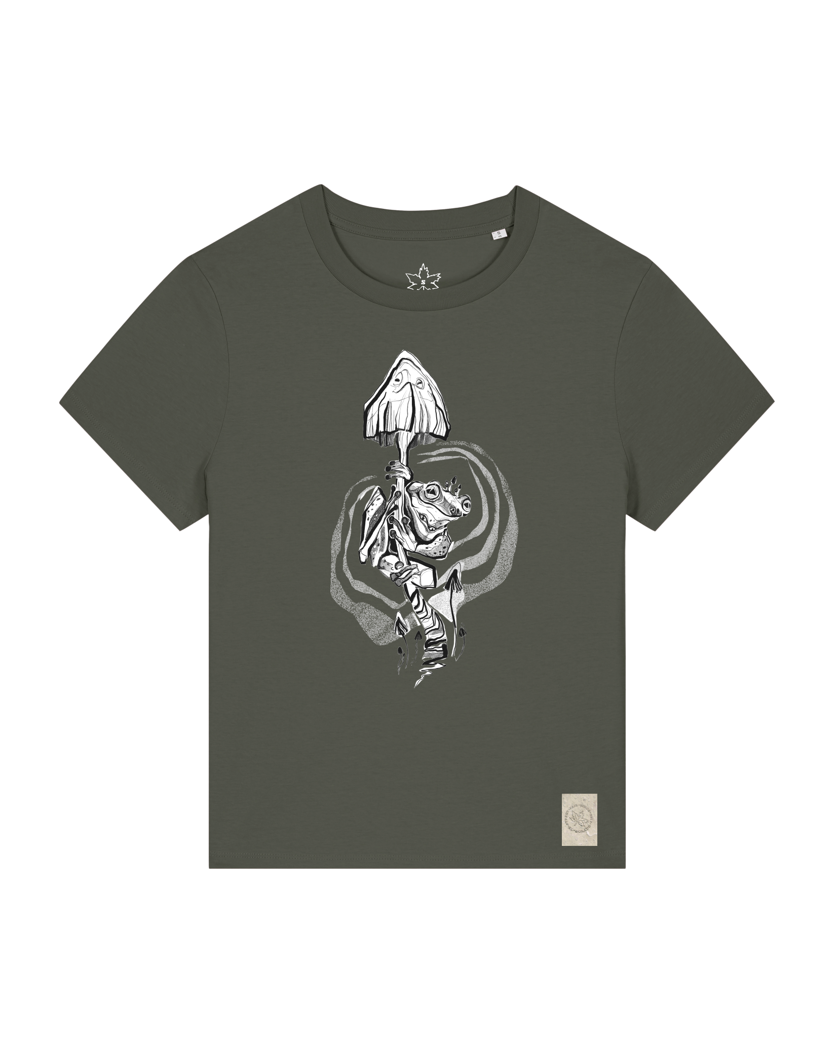 bio-female-medium fit-tshirt-frosch auf pilz-sttw172-grunkohl-front