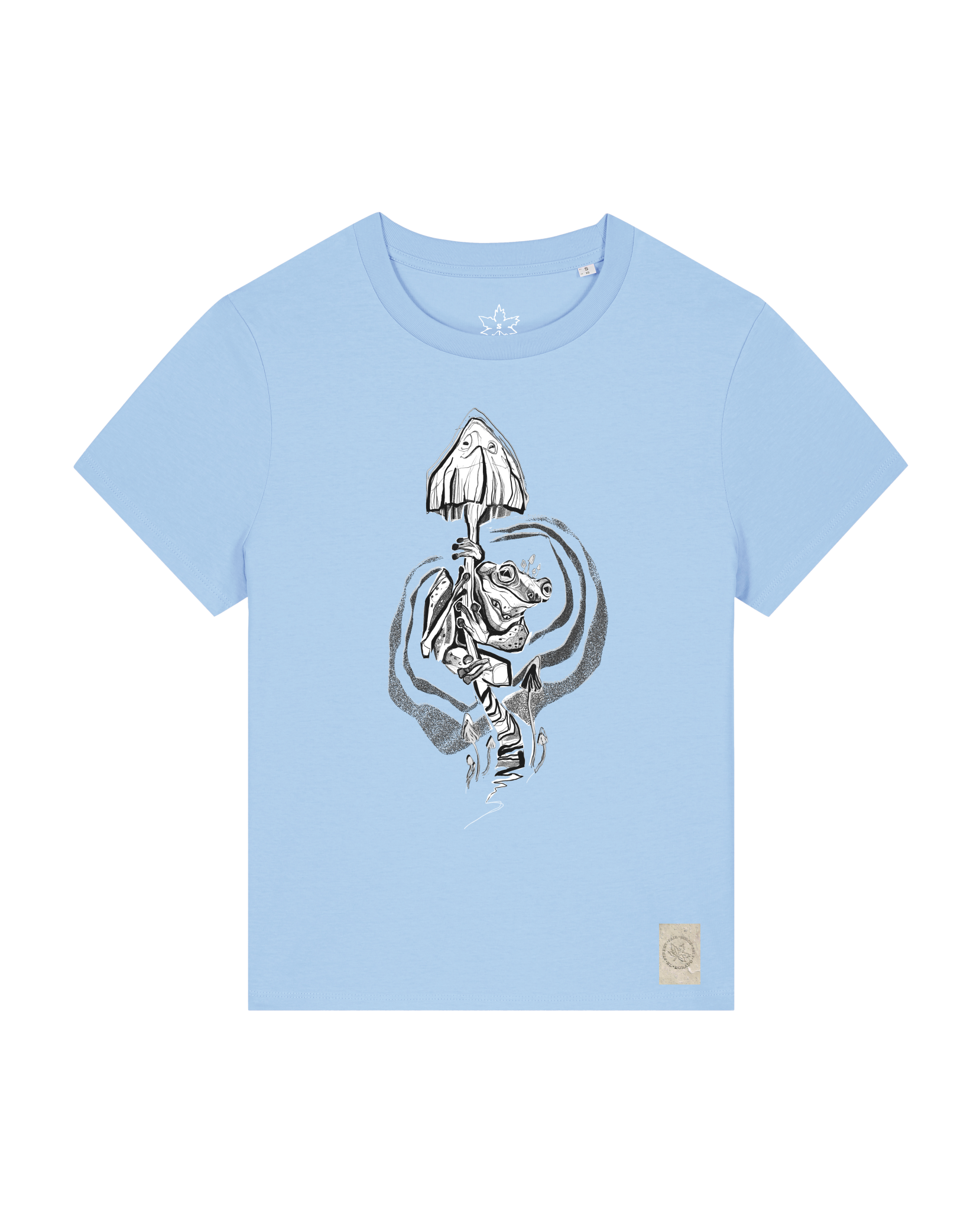 bio-female-medium fit-tshirt-frosch auf pilz-sttw172-lagune-front