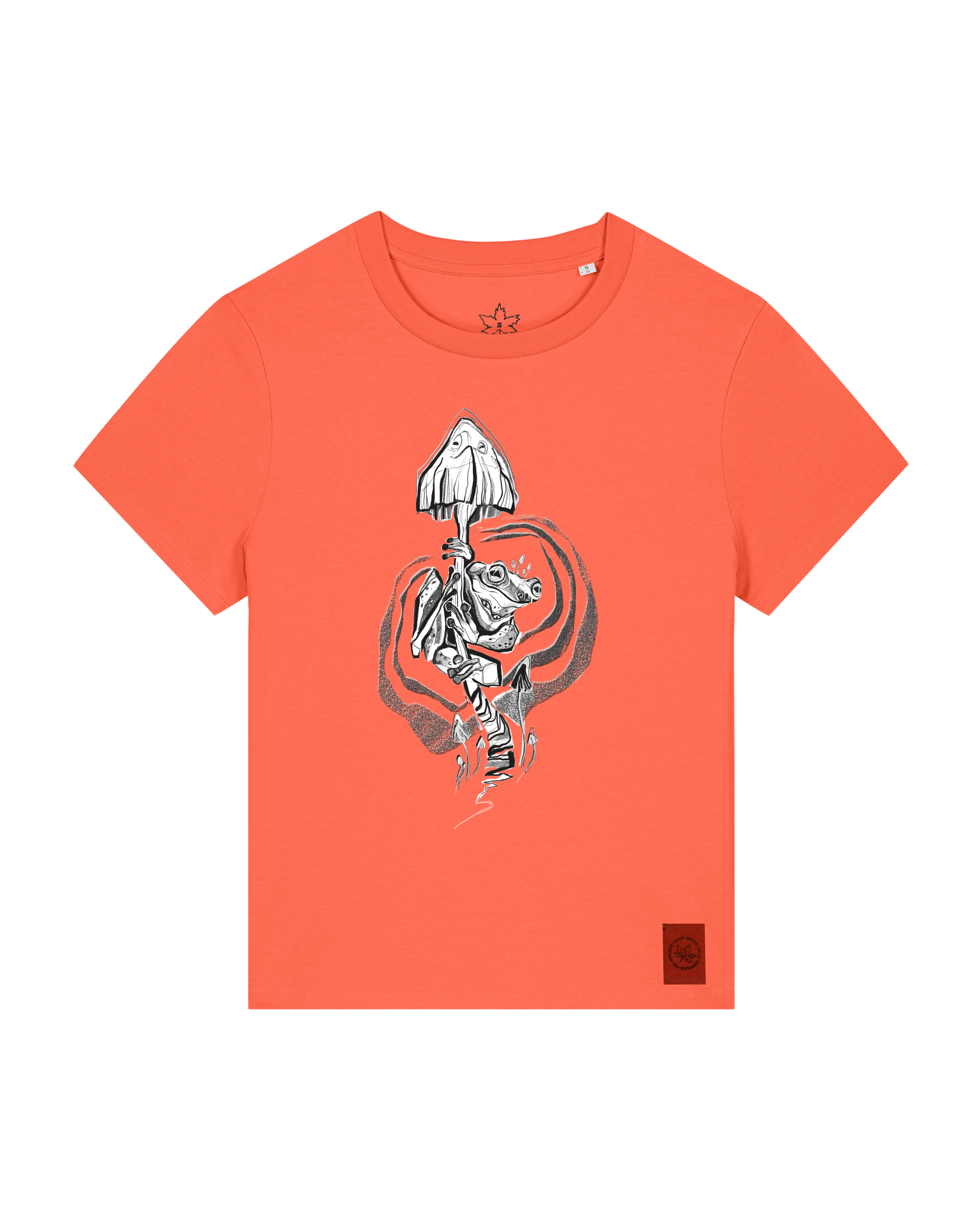 bio-female-medium fit-tshirt-frosch auf pilz-sttw172-mandarine-front