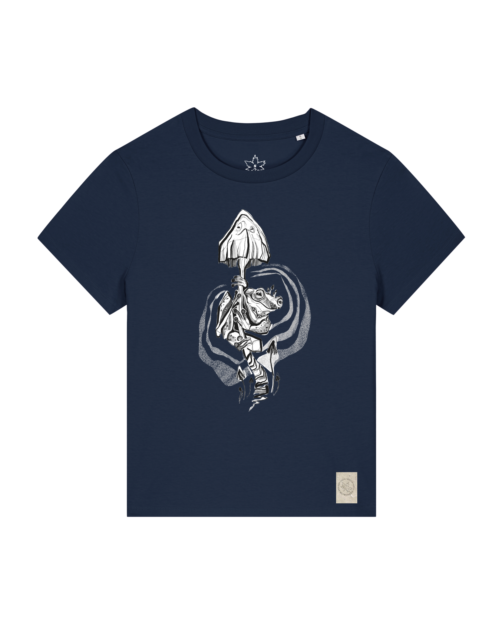 bio-female-medium fit-tshirt-frosch auf pilz-sttw172-marine-front