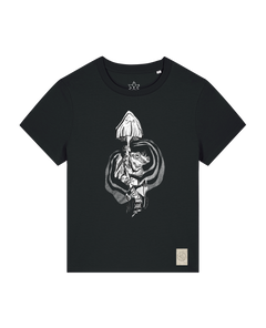 bio-female-medium fit-tshirt-frosch auf pilz-sttw172-schwarz-front