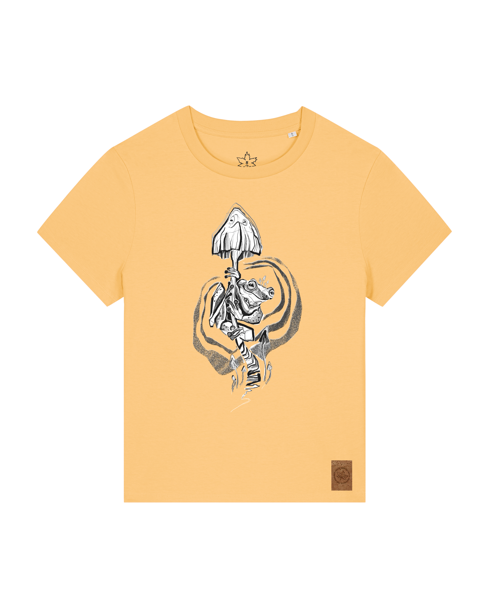 bio-female-medium fit-tshirt-frosch auf pilz-sttw172-senfkorn-front