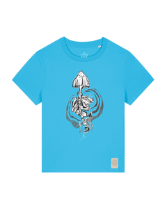 bio-female-medium fit-tshirt-frosch auf pilz-sttw172-wasserblau-front