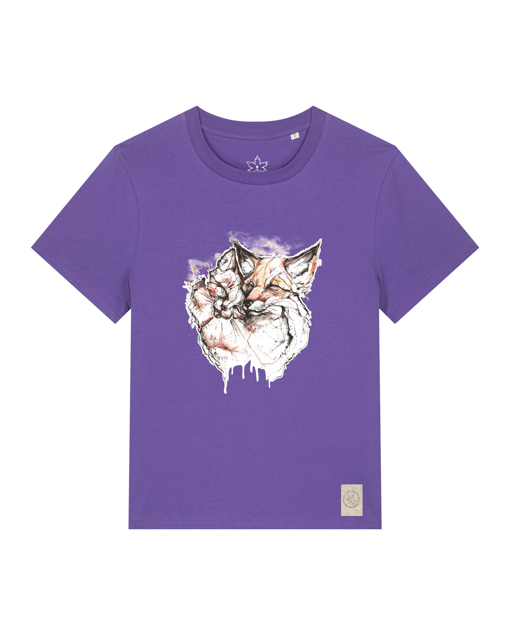 bio-female-medium fit-tshirt-fuchspaar-sttw172-blaukraut-front